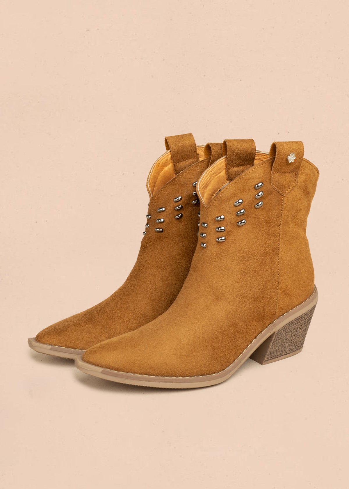 Botines texanos color miel de gamuza sintética y taches 106432