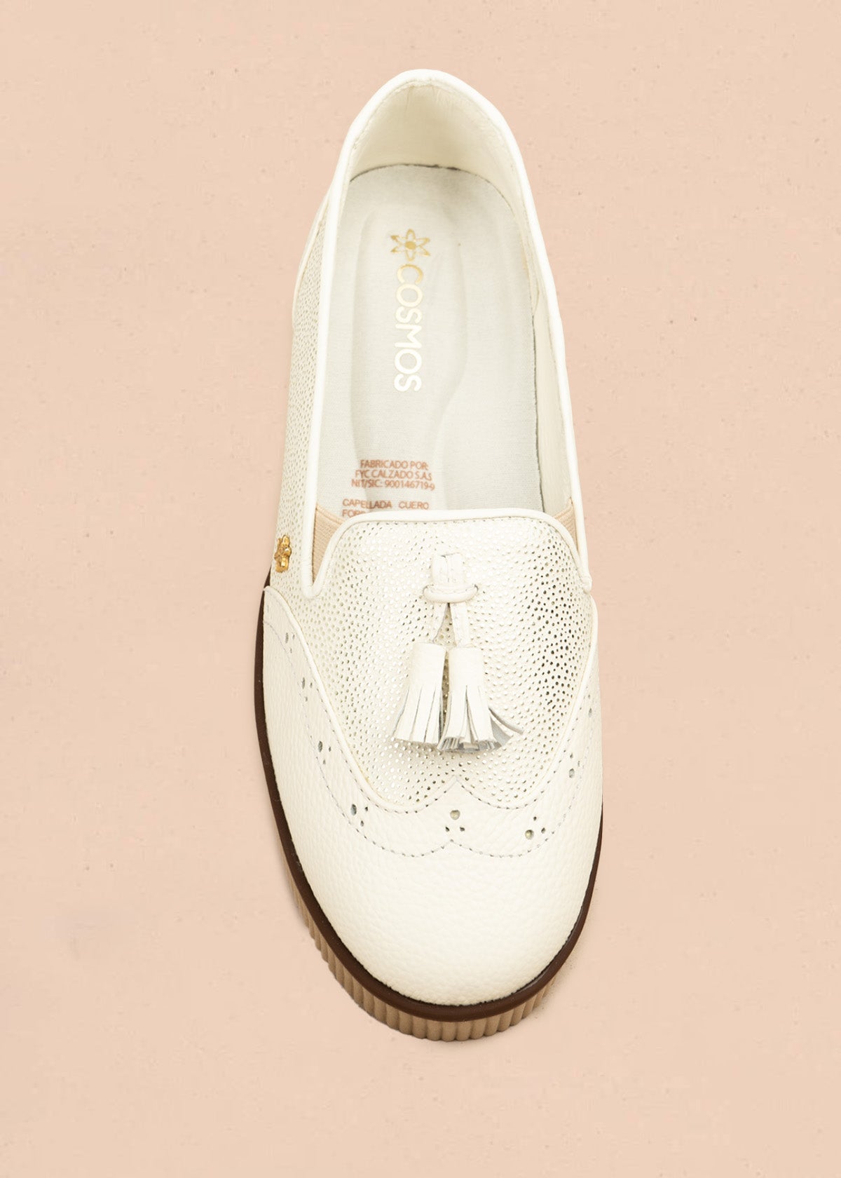 Mocasines de cuero color talco con folia y borlas 106465