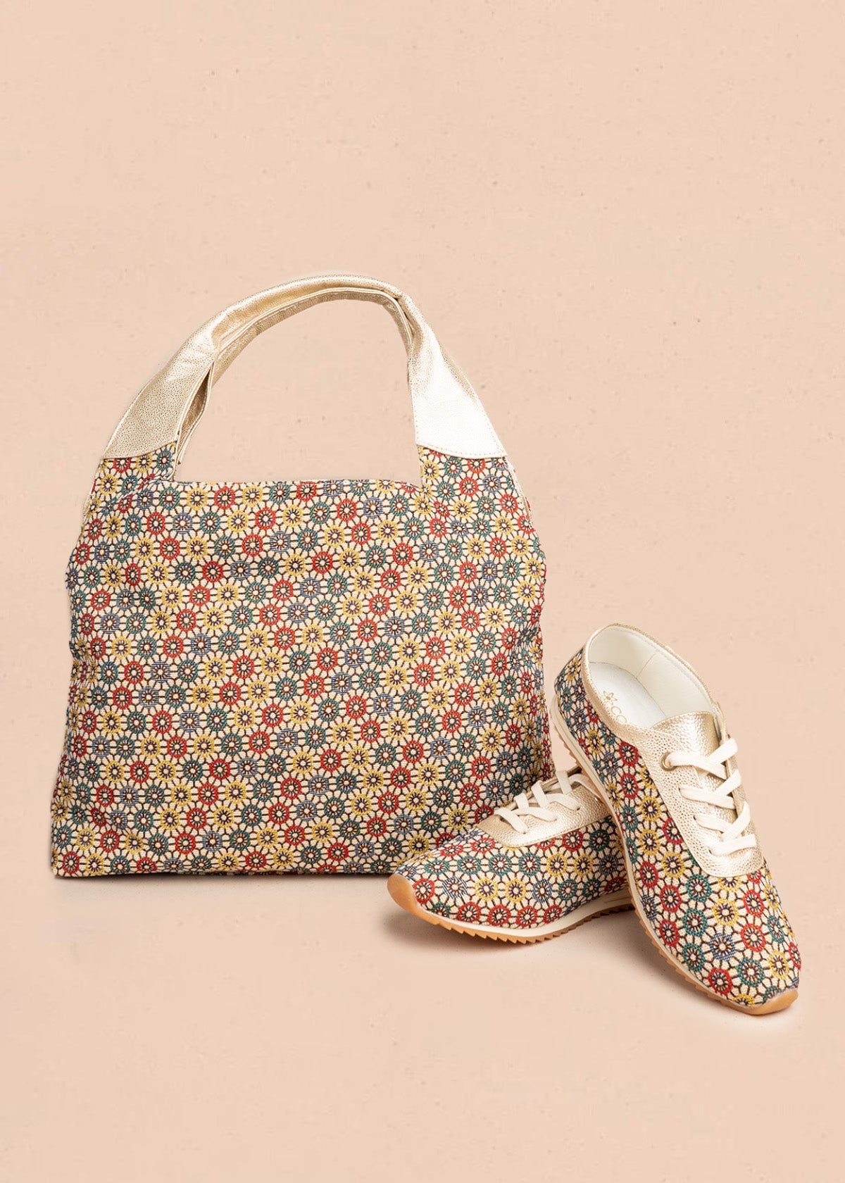Bolso tipo shopping en cuero multicolor con estampado floral 106483