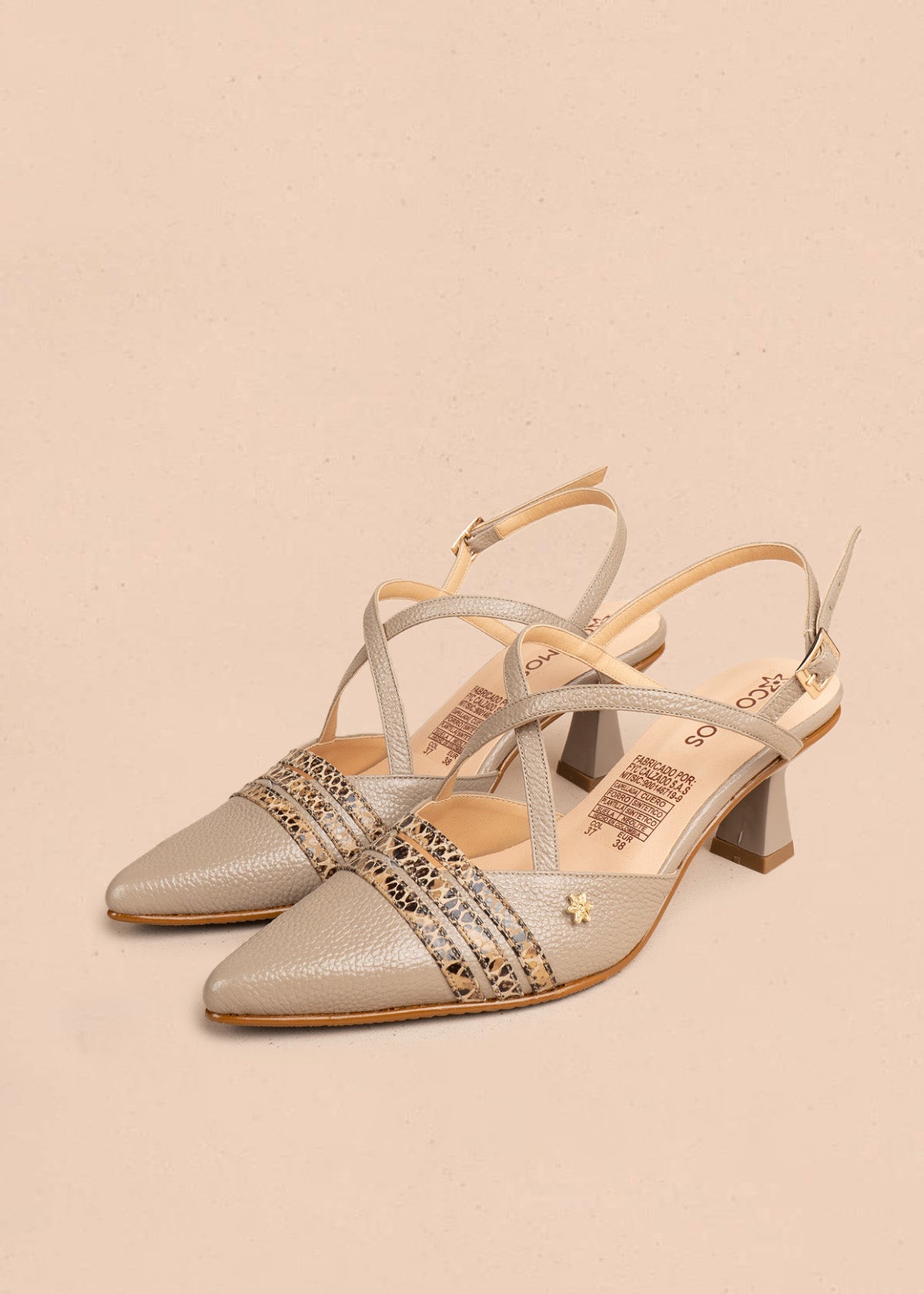Tacón trabilla en cuero color taupe 106514