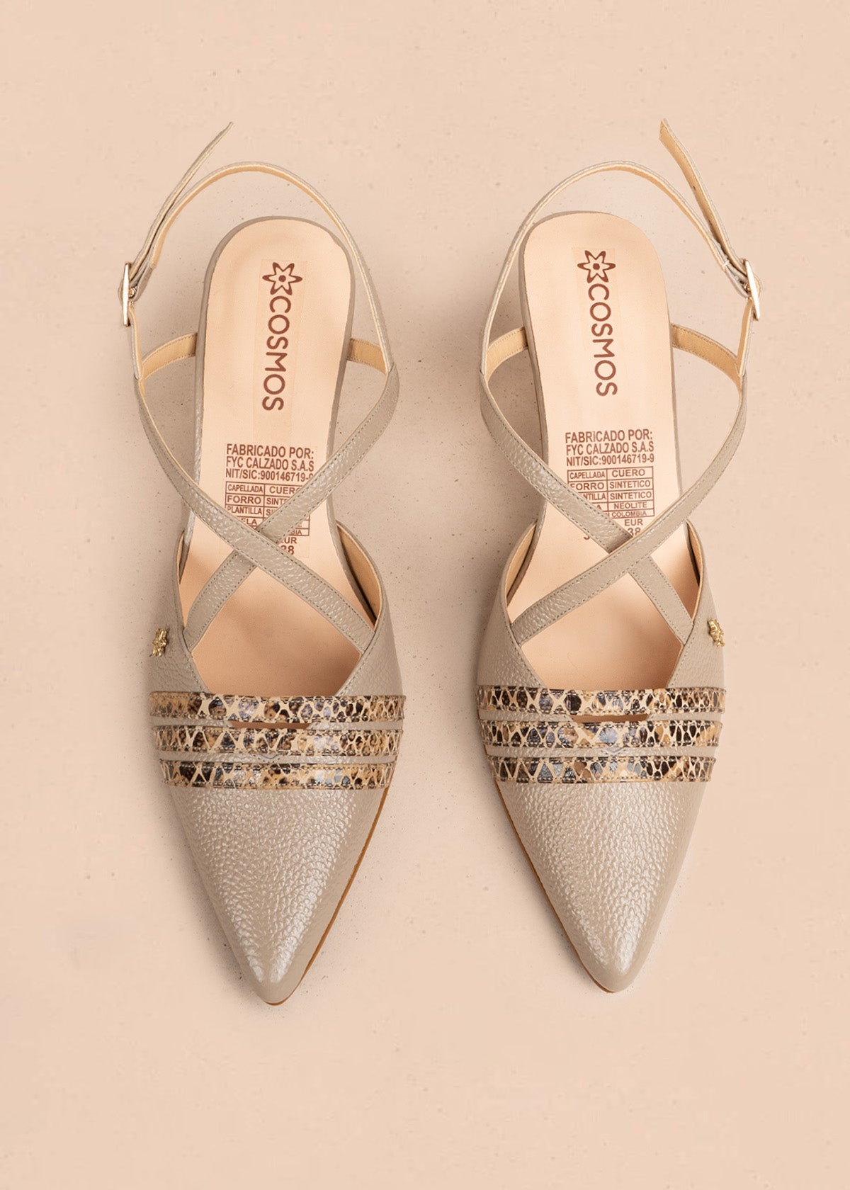 Tacón trabilla en cuero color taupe 106514