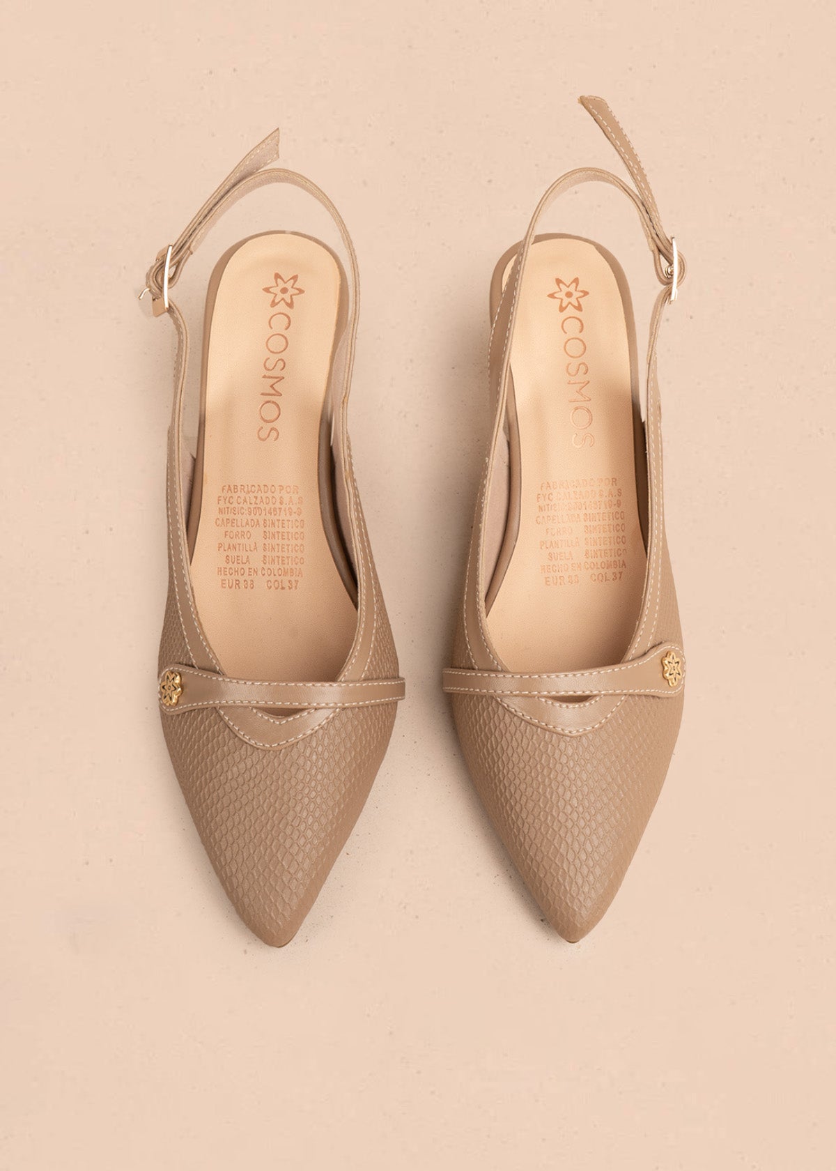 Tacones trabilla color taupe con tira y tacón medio 106531