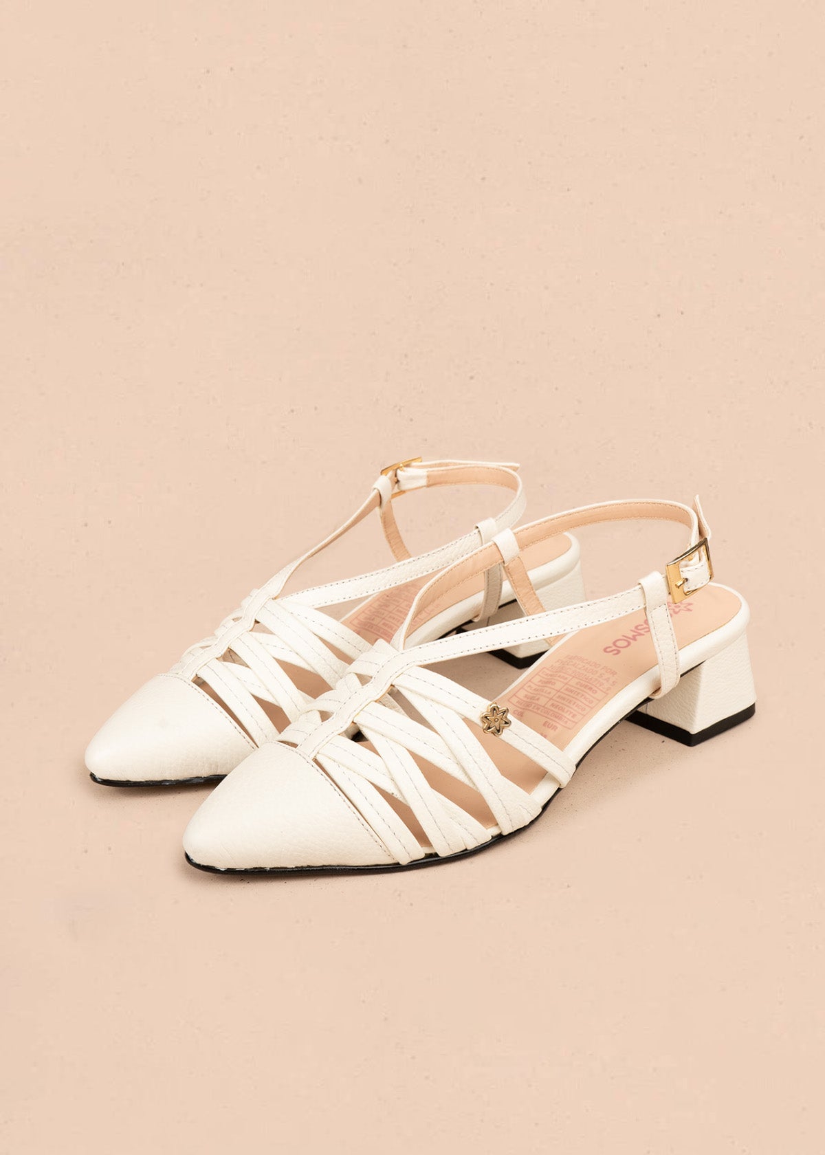 Tacones trabilla en cuero color blanco con tiras delgadas 106550