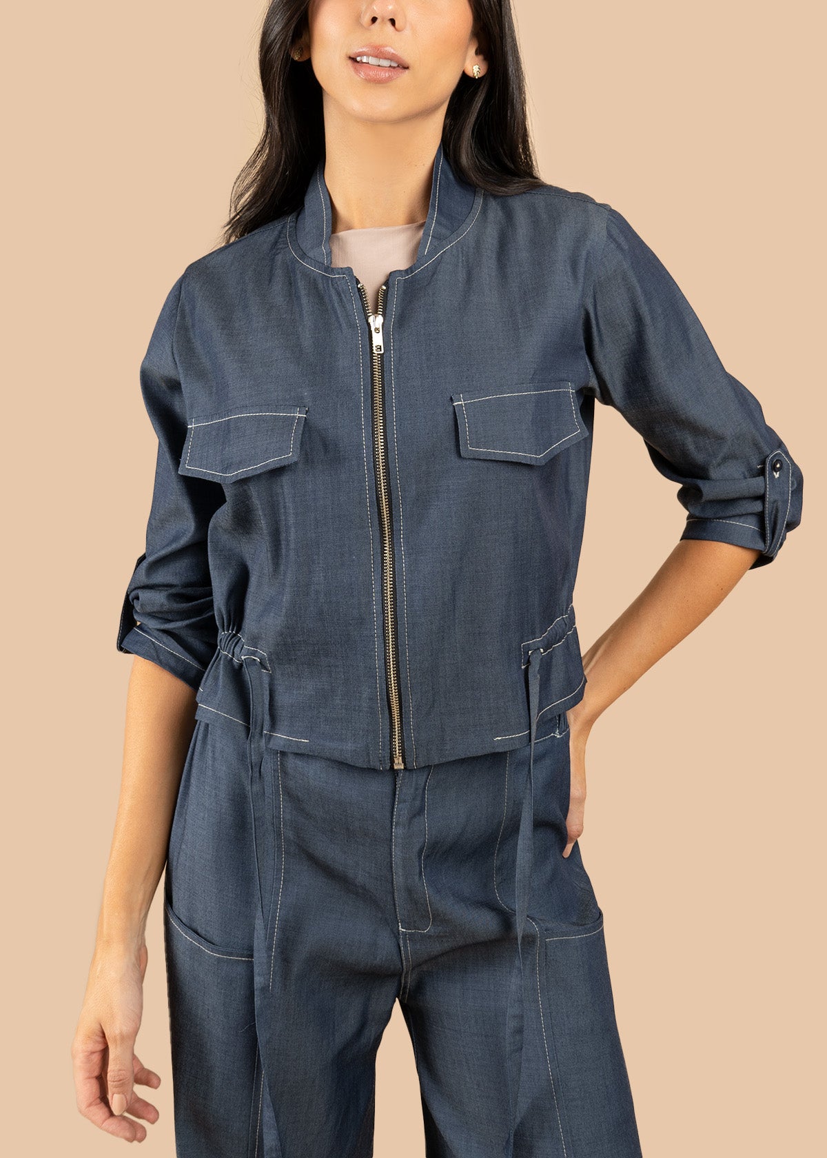Chaqueta color azul tipo denim 106593