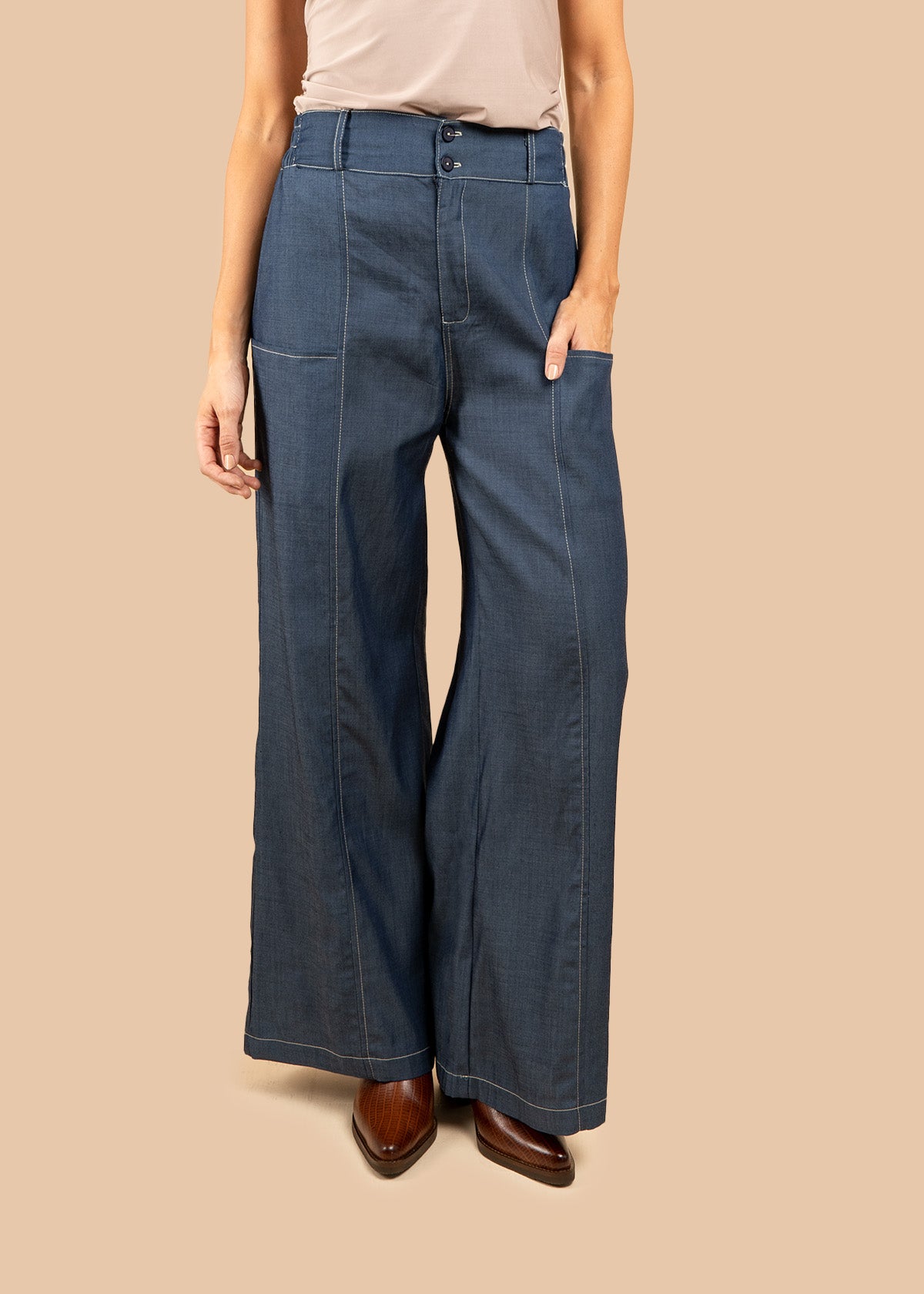 Pantalón color azul wide leg tiro alto 106594
