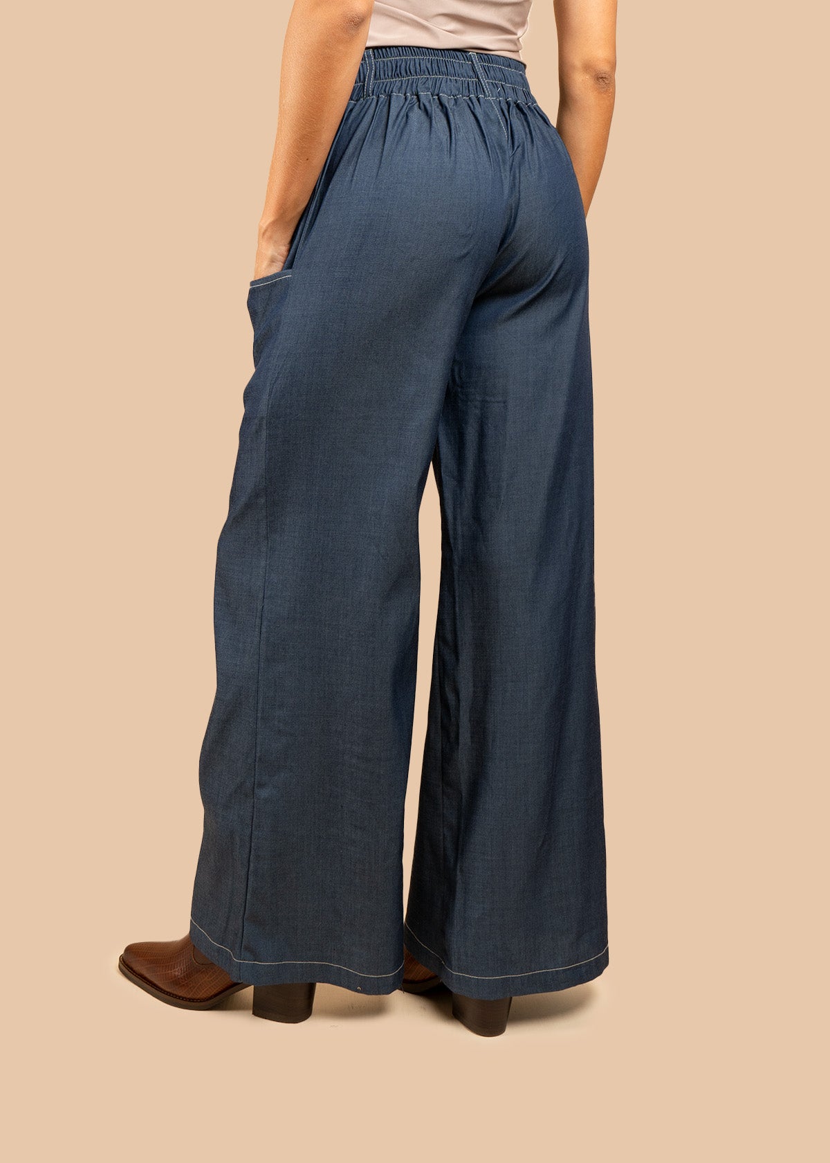 Pantalón color azul wide leg tiro alto 106594