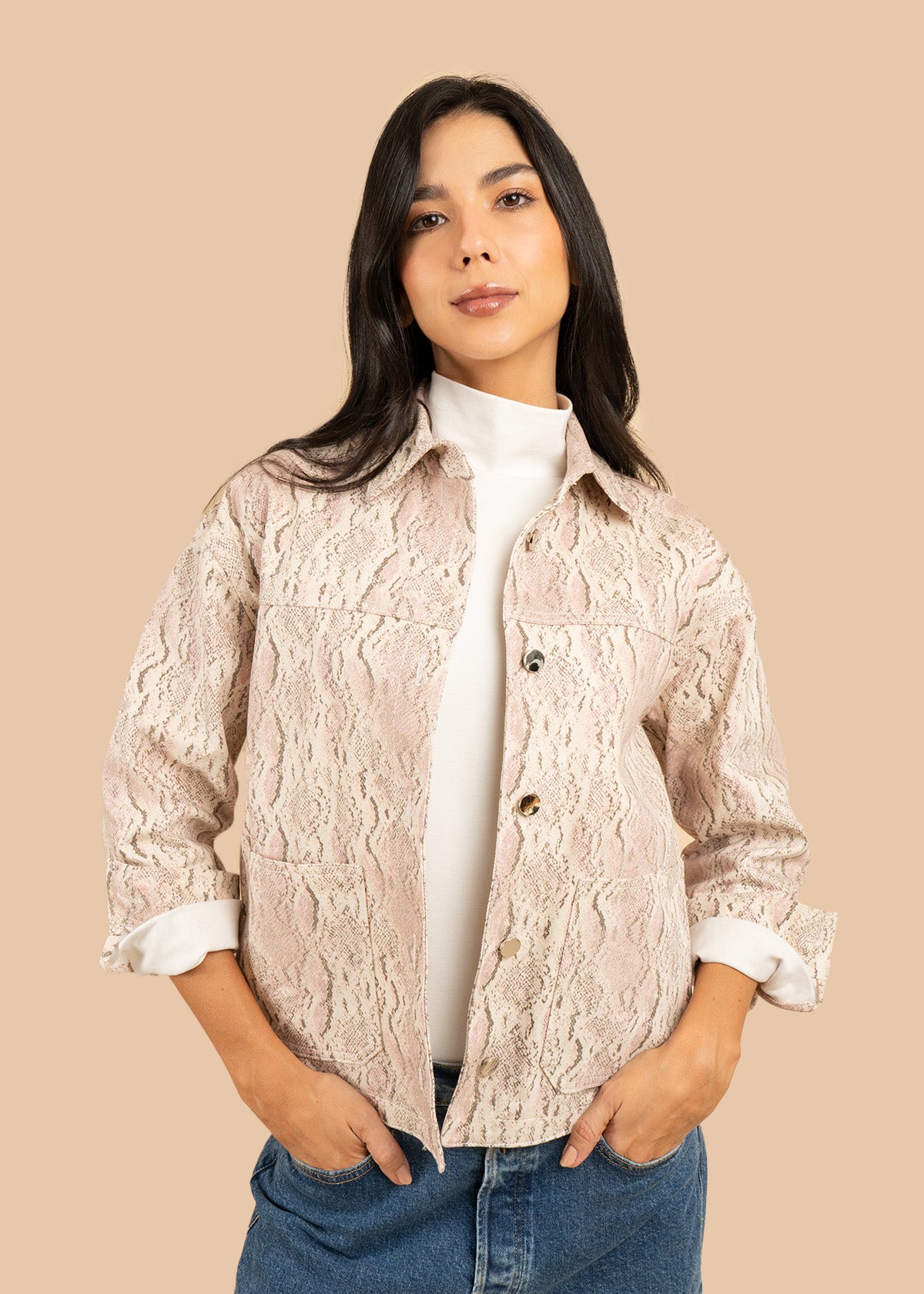 Chaqueta color rosa con efecto veteado 106614