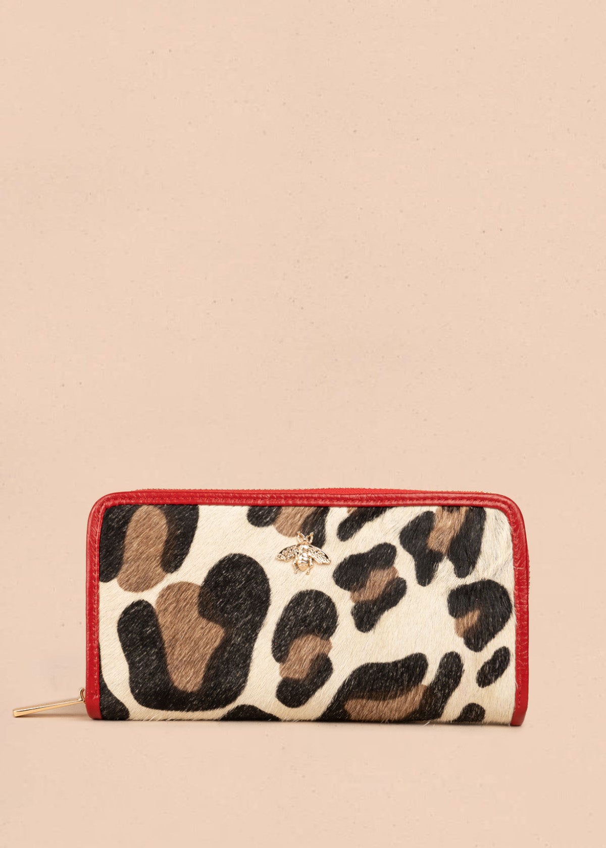 Billetera grande de cuero color rojo con animal print 106639