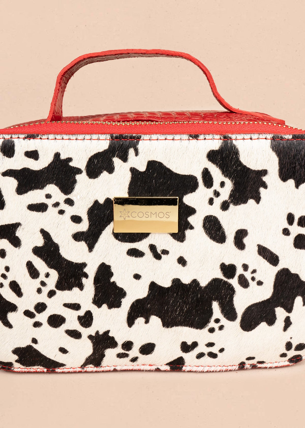 Manos libres en cuero color rojo con estampado de vaca 106645