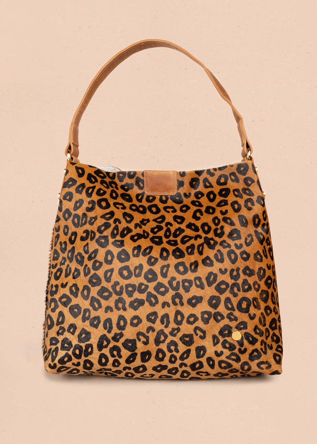 Bolso shopping de cuero tabaco con estampado pelo de vaca 106647