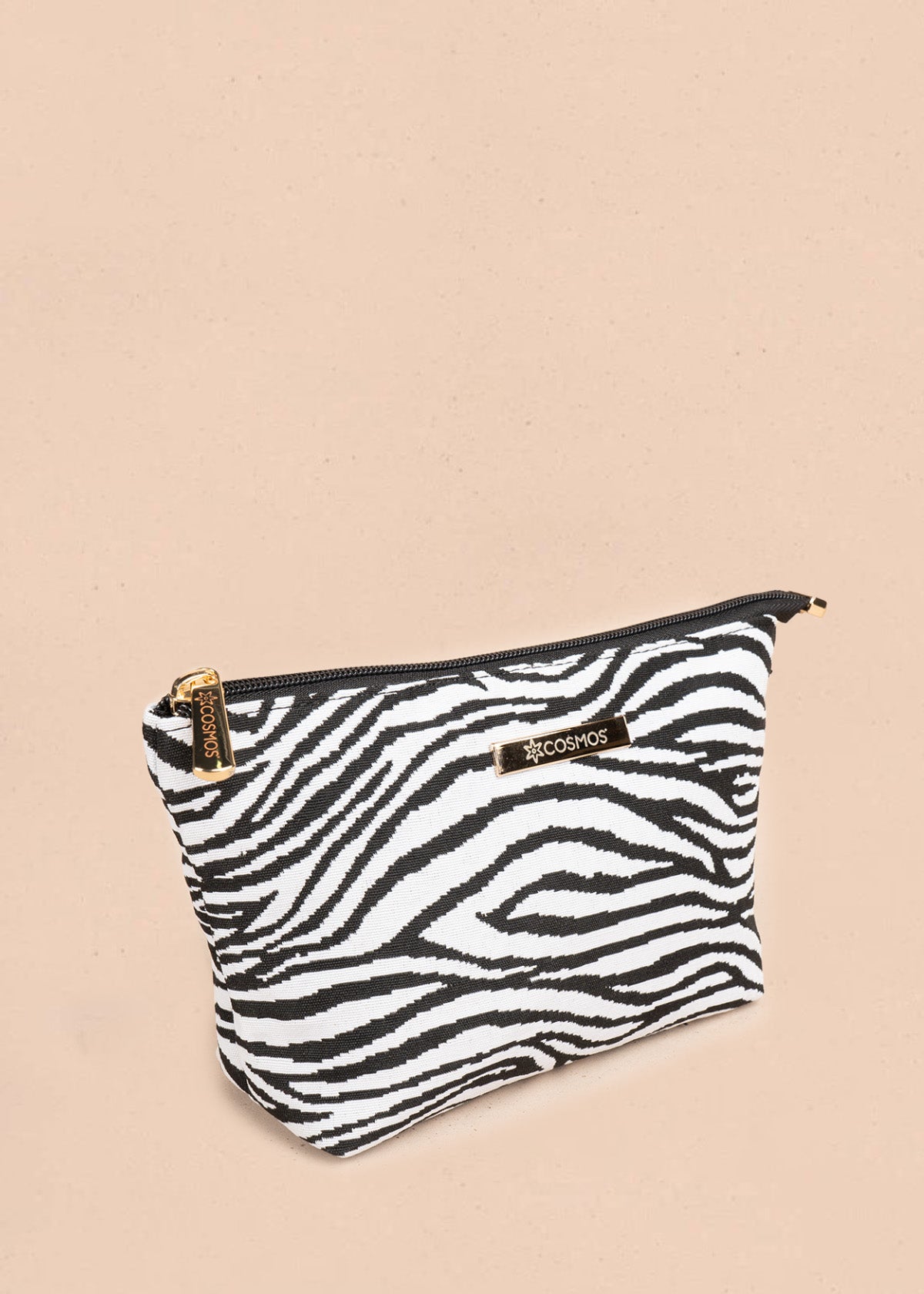 Cosmetiquera de tela color negro con estampado cebra 106651