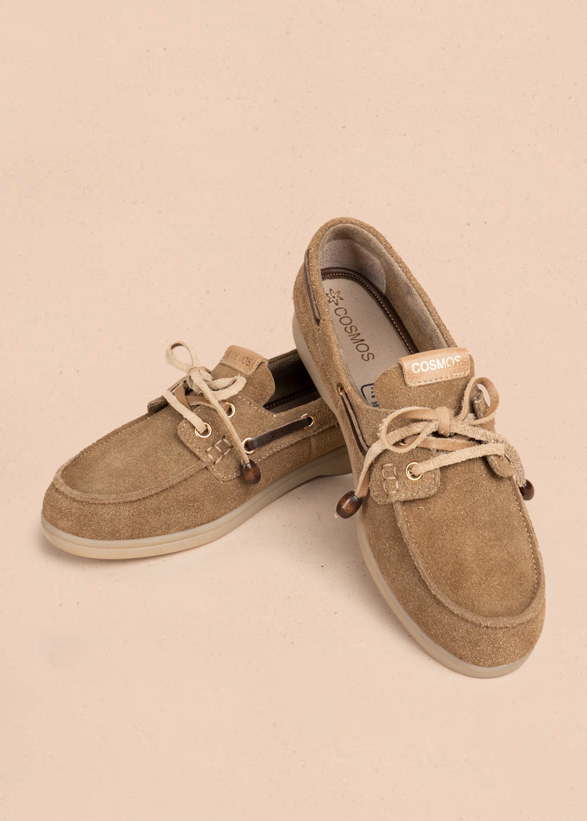 Mocasines de cuero carnaza color arena 106655