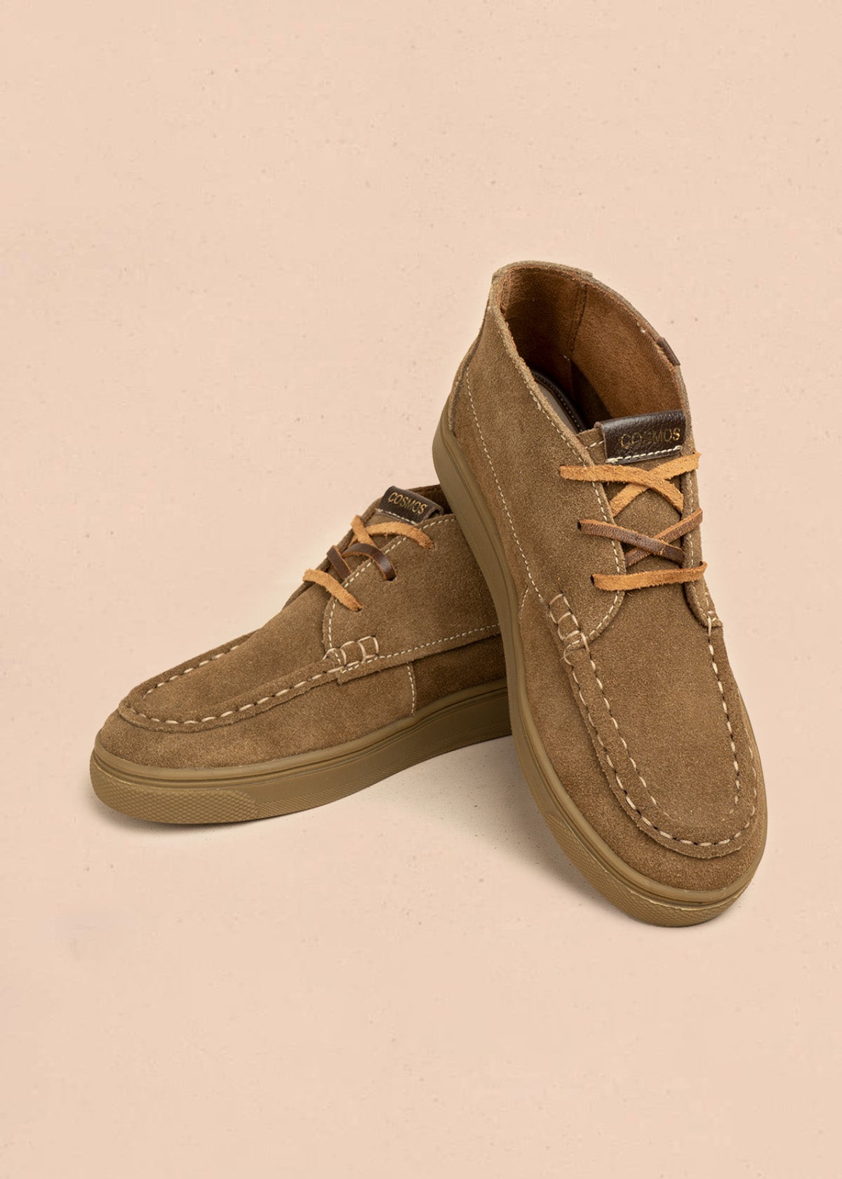 Botines de cuero carnaza color miel con cordones 106656