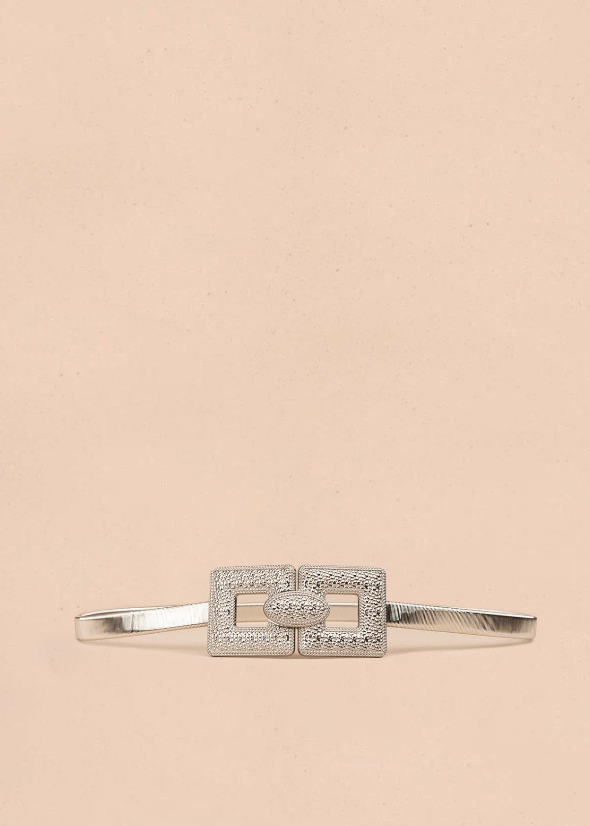 Cinturón en resorte color plata con hebillas cuadradas 106673