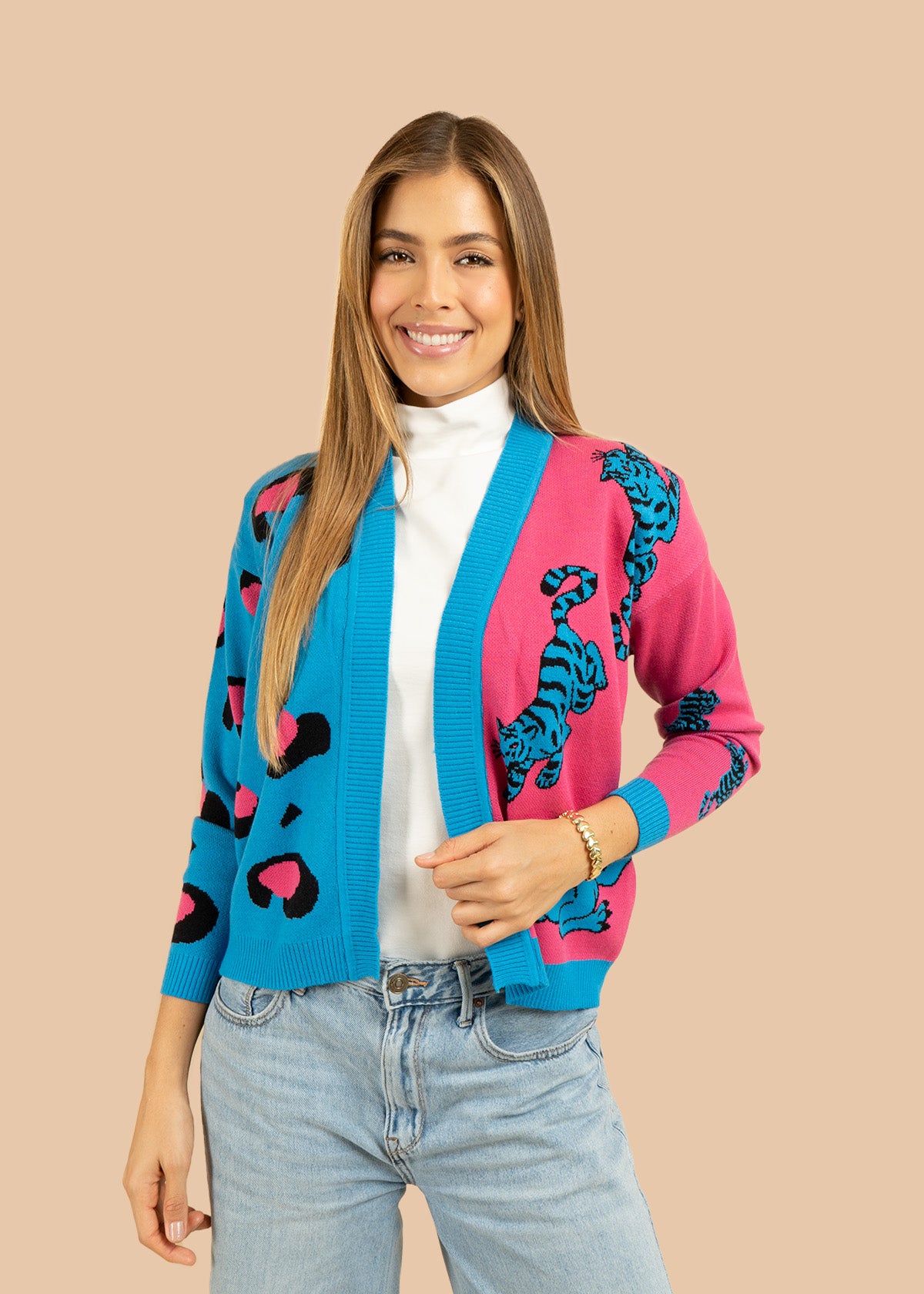 Saco tejido color azul con diseño de tigre 106684