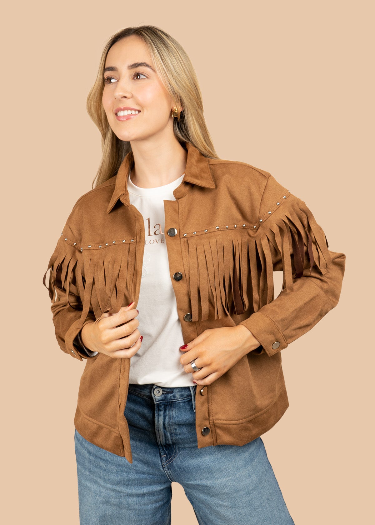 CHAQUETA CON  FLECOS MIEL 106722