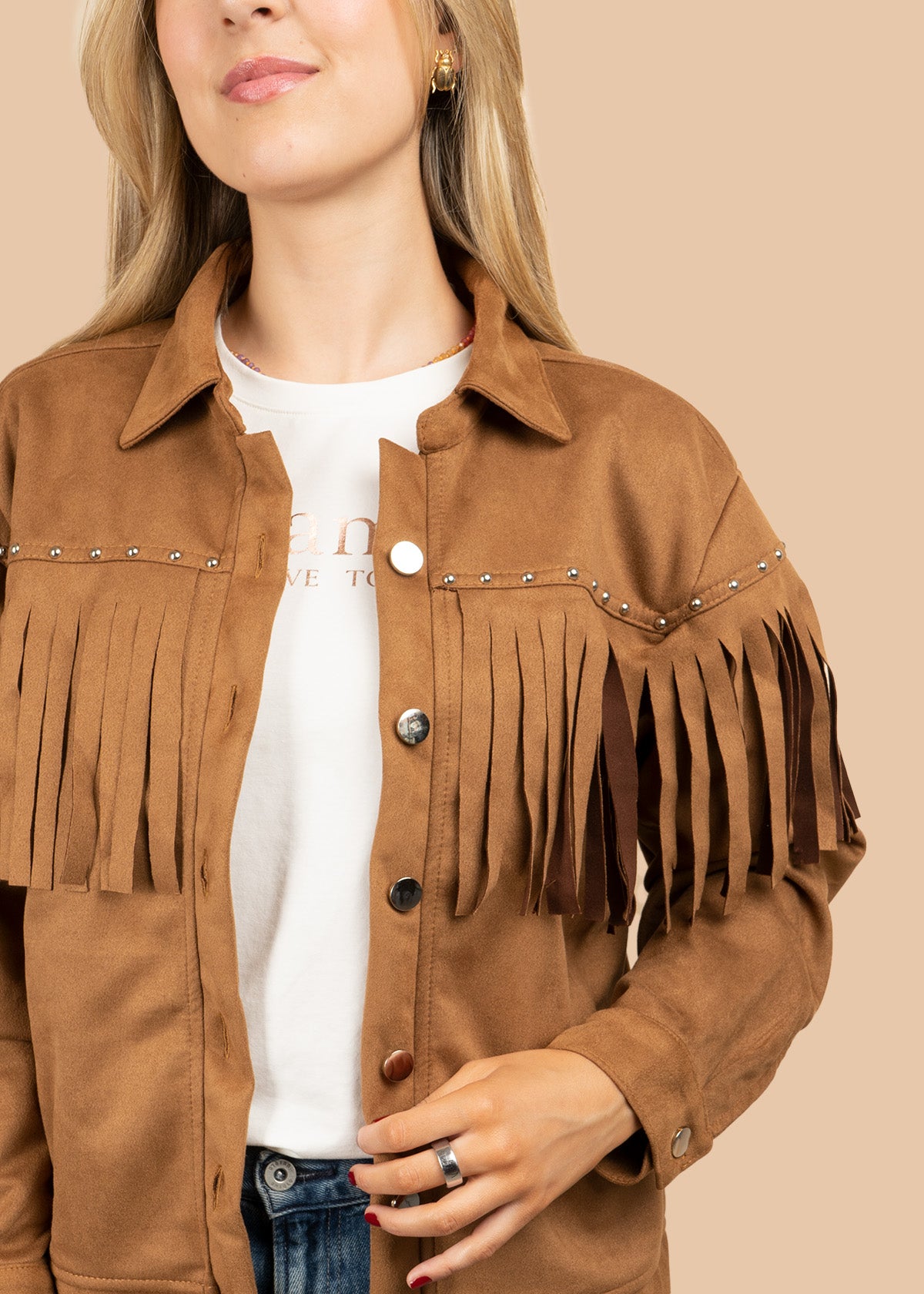 CHAQUETA CON  FLECOS MIEL 106722