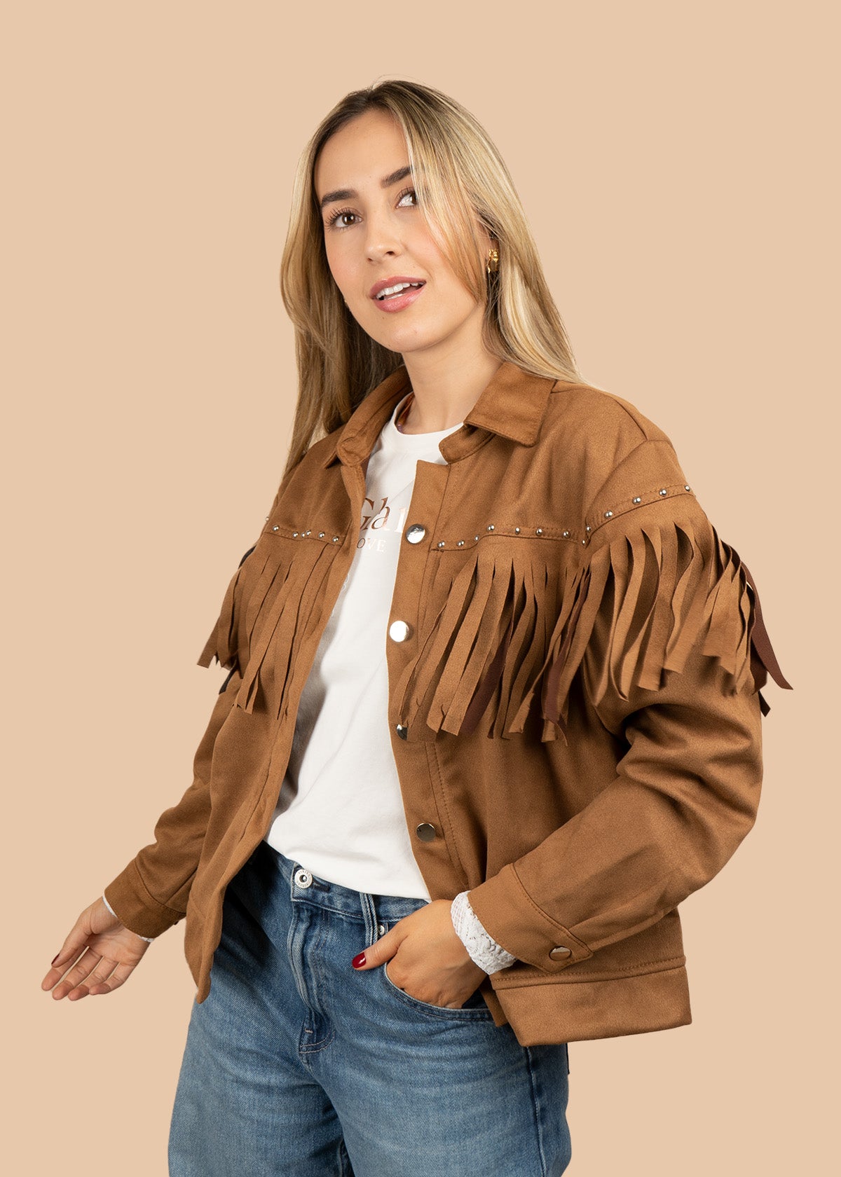 CHAQUETA CON  FLECOS MIEL 106722
