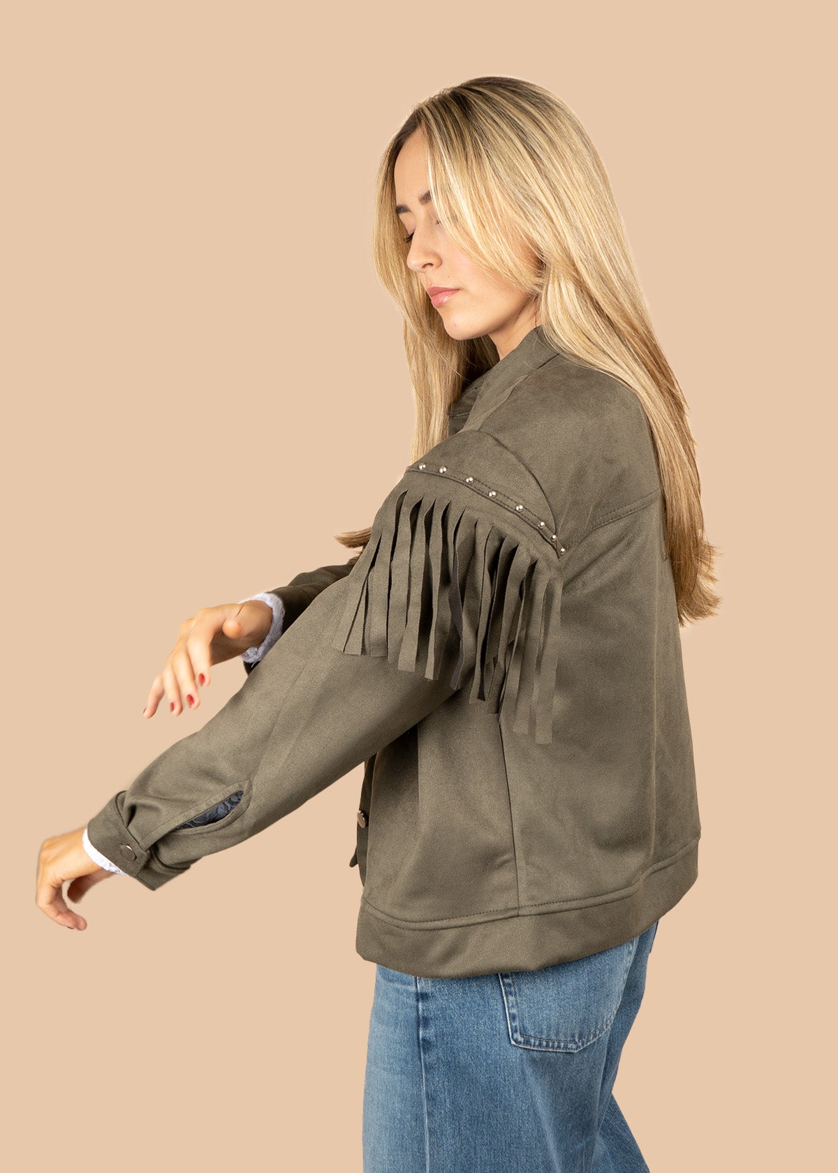 CHAQUETA CON  FLECOS VERDE 106722