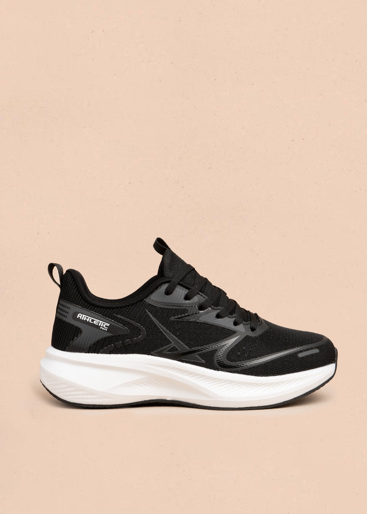 Tenis deportivos negro y blanco running con suela gruesa 106774