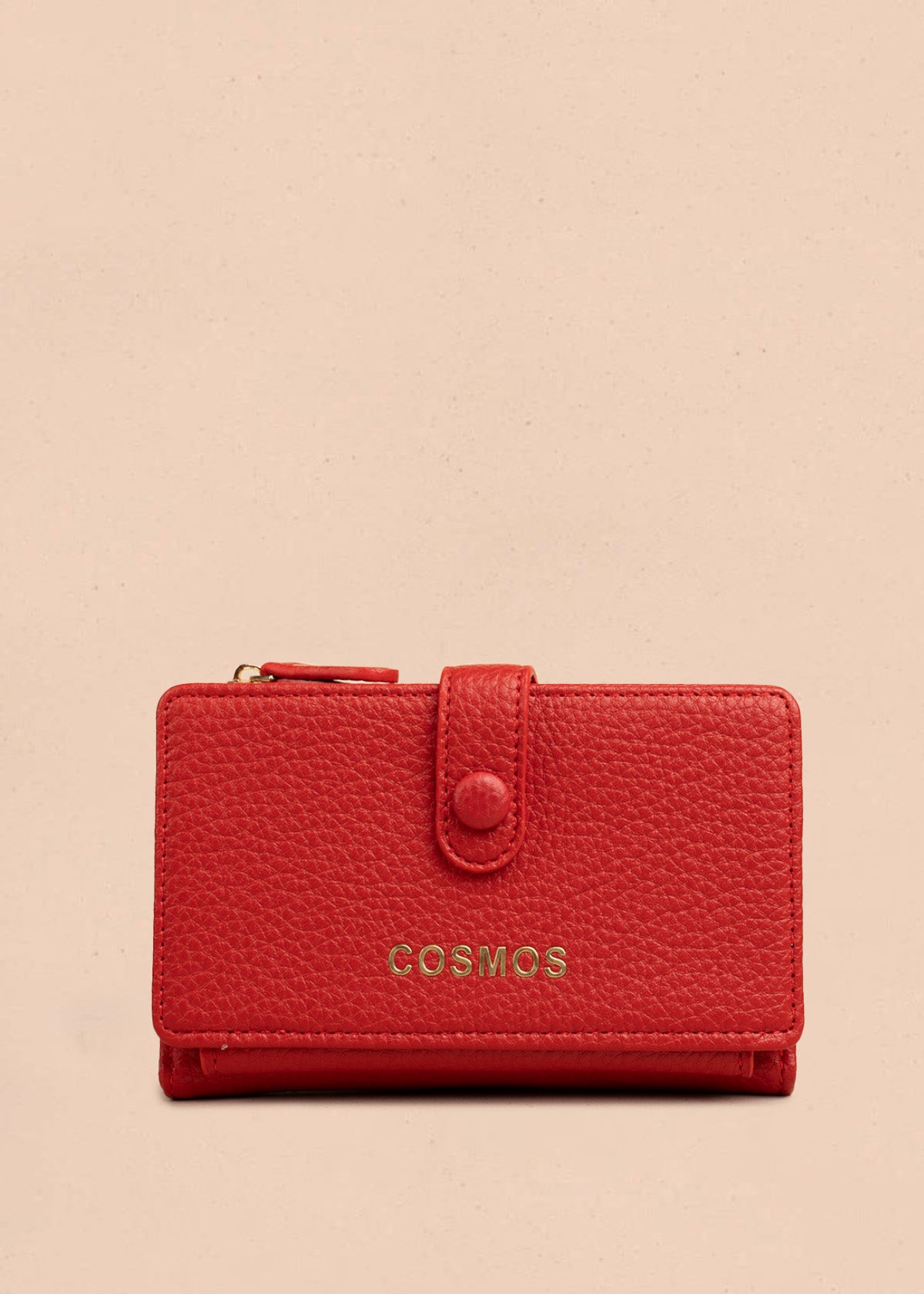 Billetera grande color rojo con broche y logo dorado COSMOS 106782
