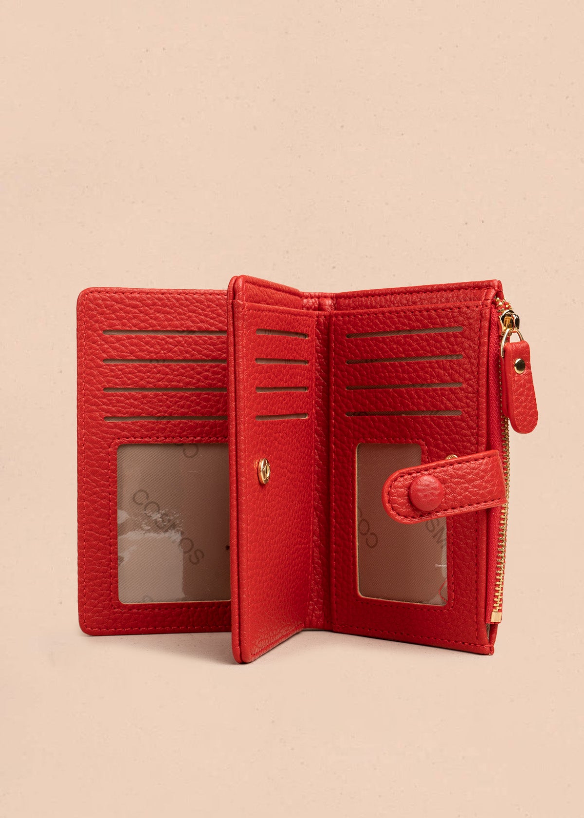 Billetera grande color rojo con broche y logo dorado COSMOS 106782