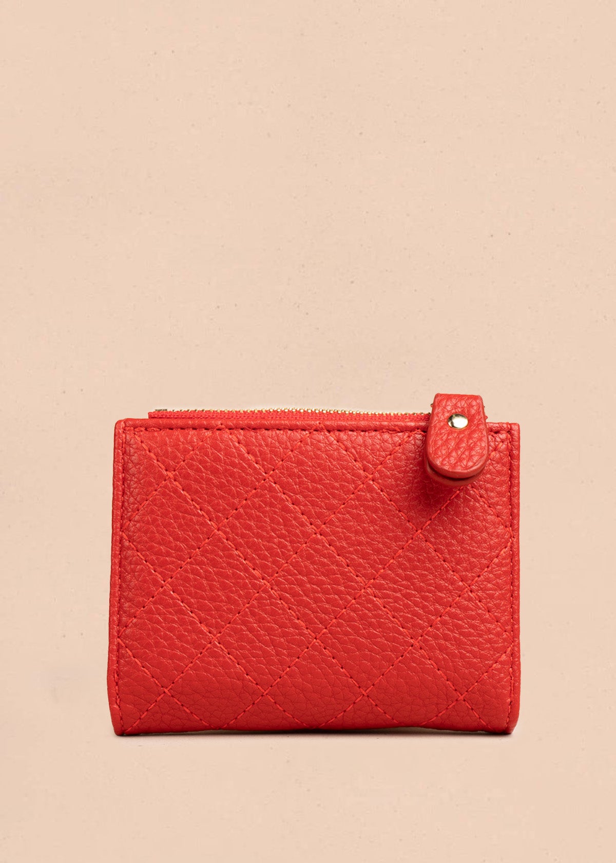 Billetera pequeña color rojo con acolchado y flor dorada Cosmos 106783