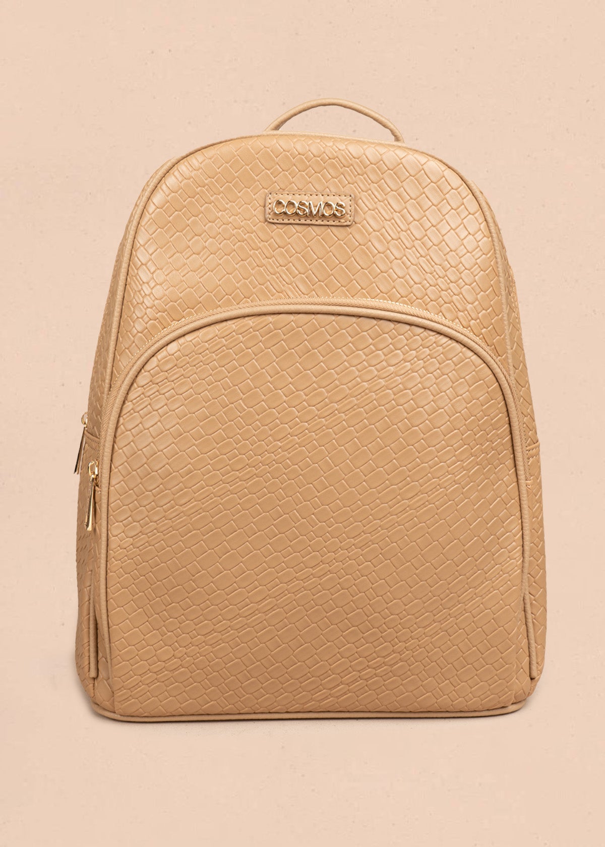 Morral color taupe con textura croco y bolsillo frontal 106784