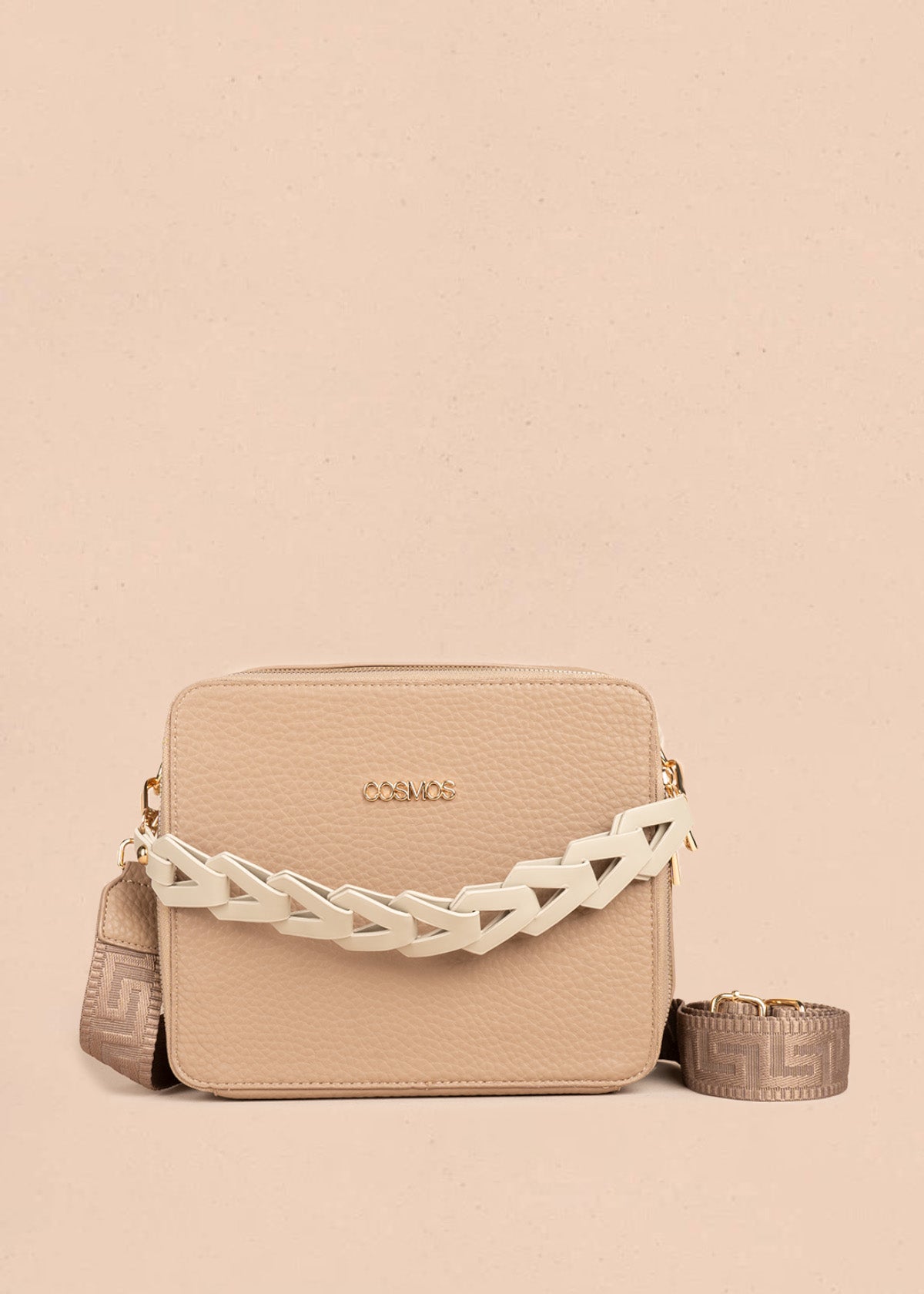 Bolso manos libres color taupe texturizado 106787