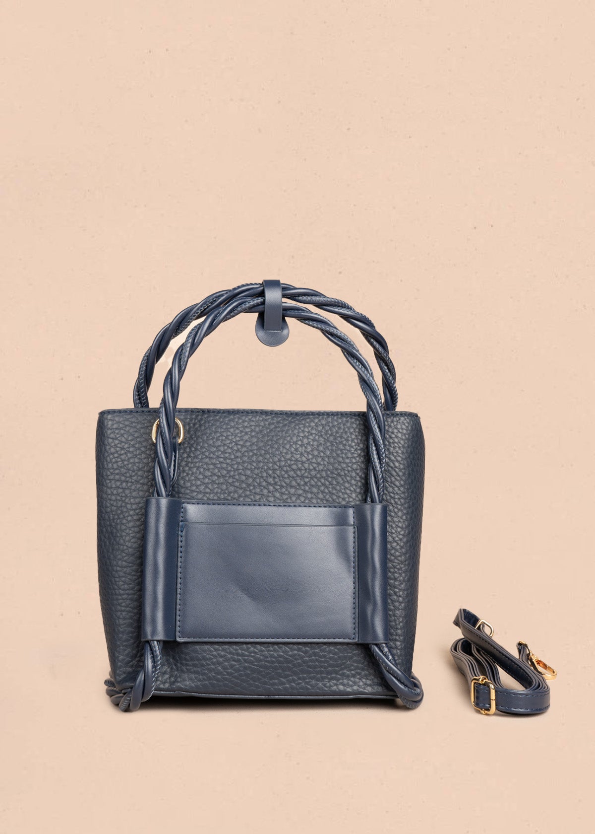 Bolso manos libres color azul con asas trenzadas 106789