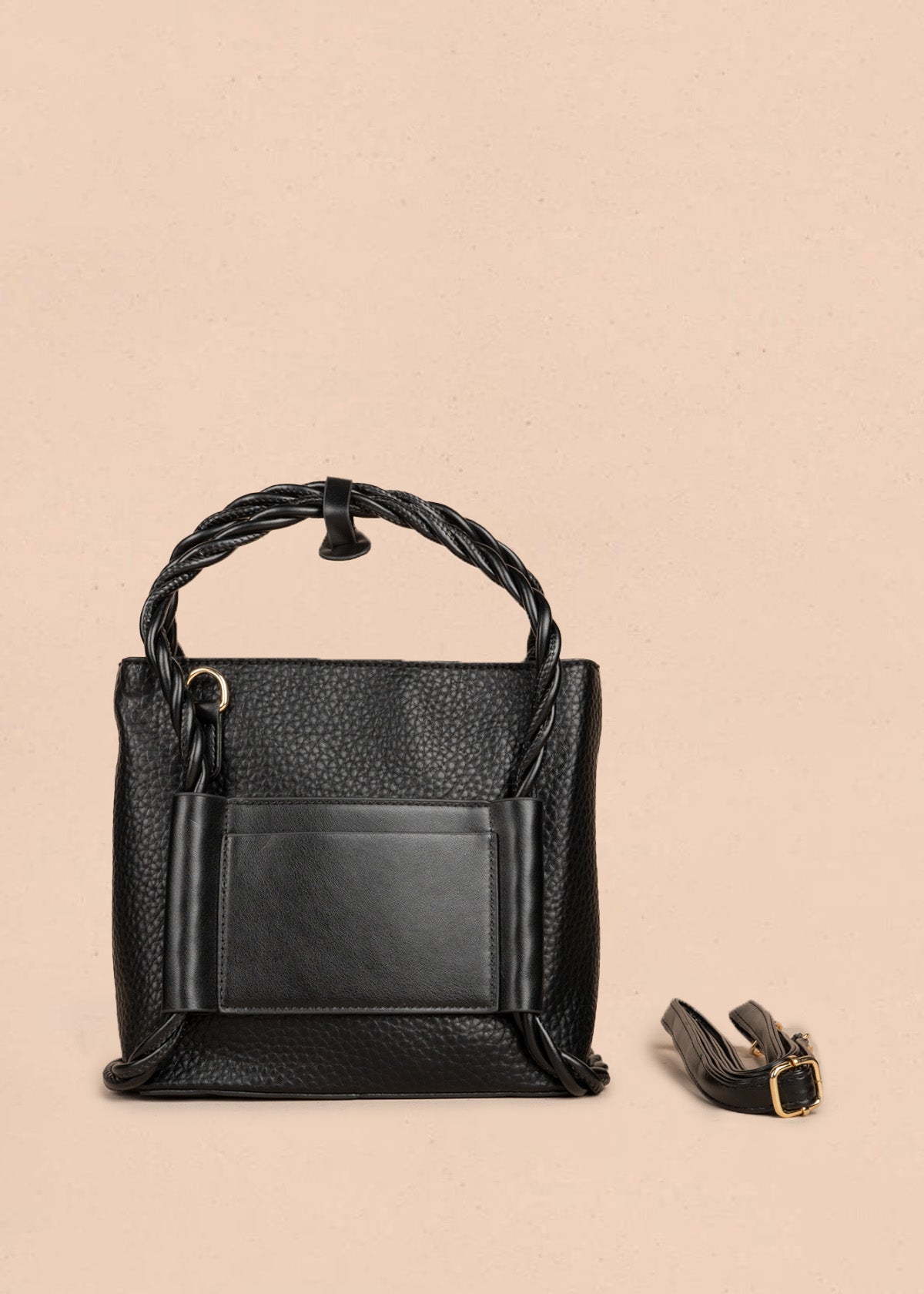 Bolso manos libres color negro con asas trenzadas 106789