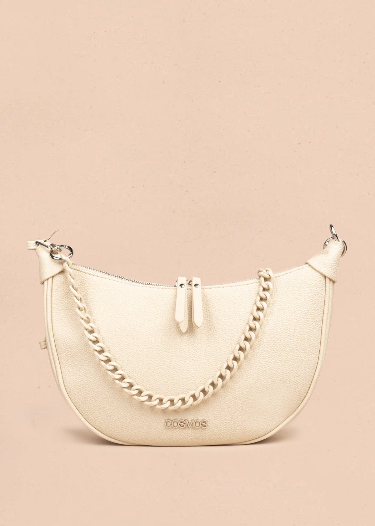 Bolso manos libres color beige con cadena decorativa 106795