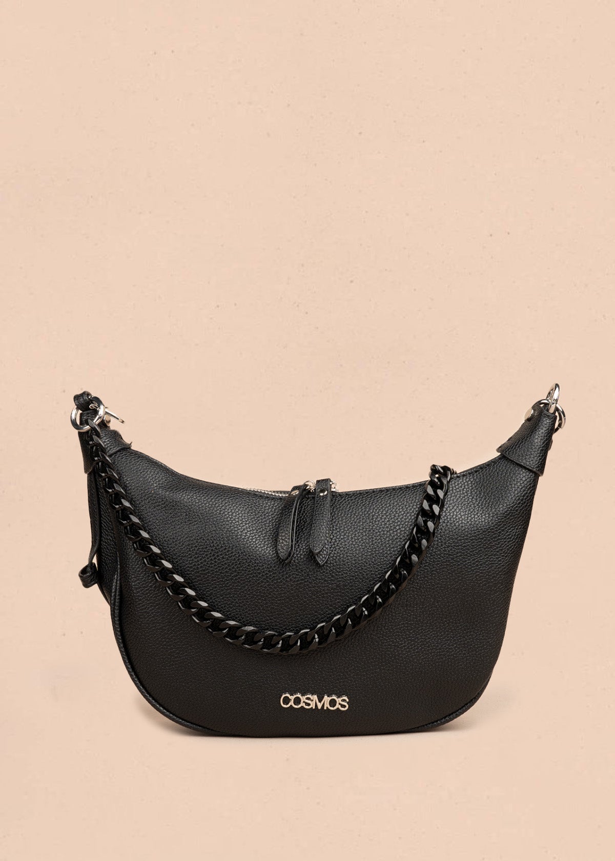 Bolso manos libres color negro con cadena decorativa 106795
