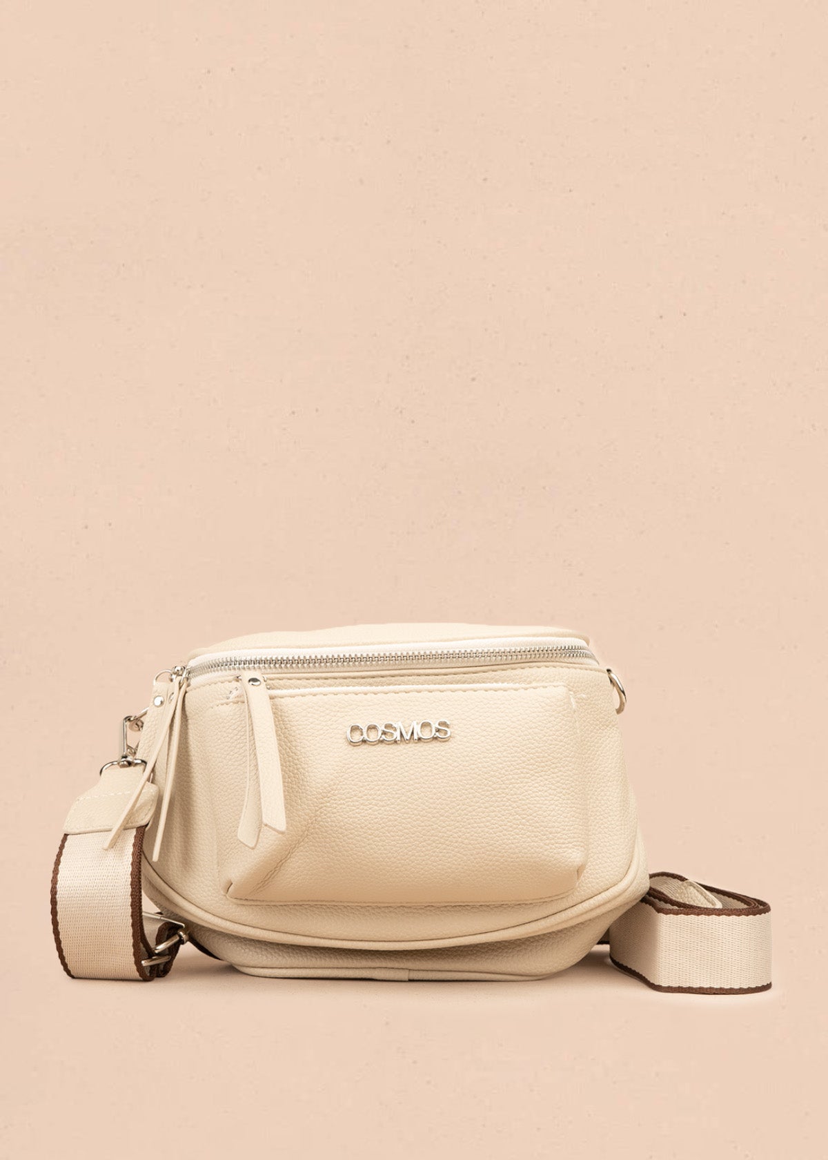 Riñonera color beige con bolsillo frontal y correa ajustable 106804