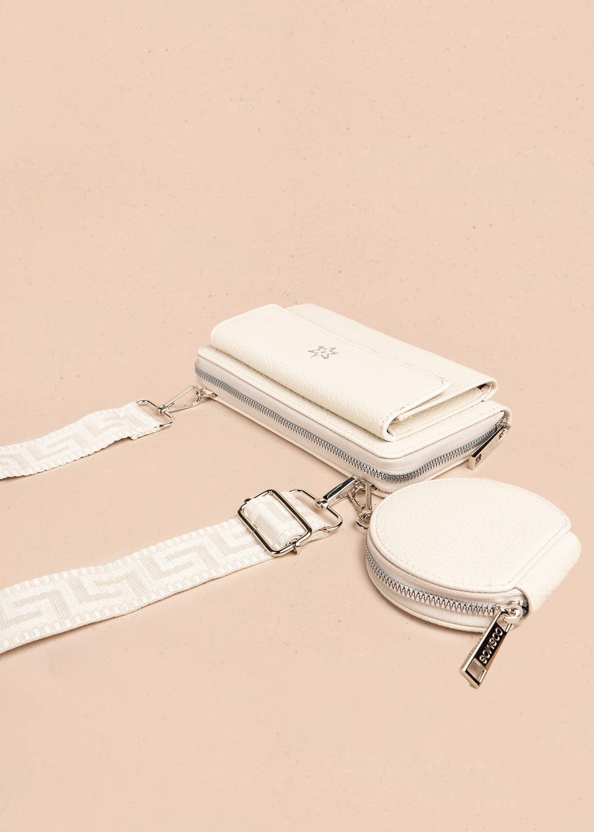 Porta celular con monedero circular color beige 106848