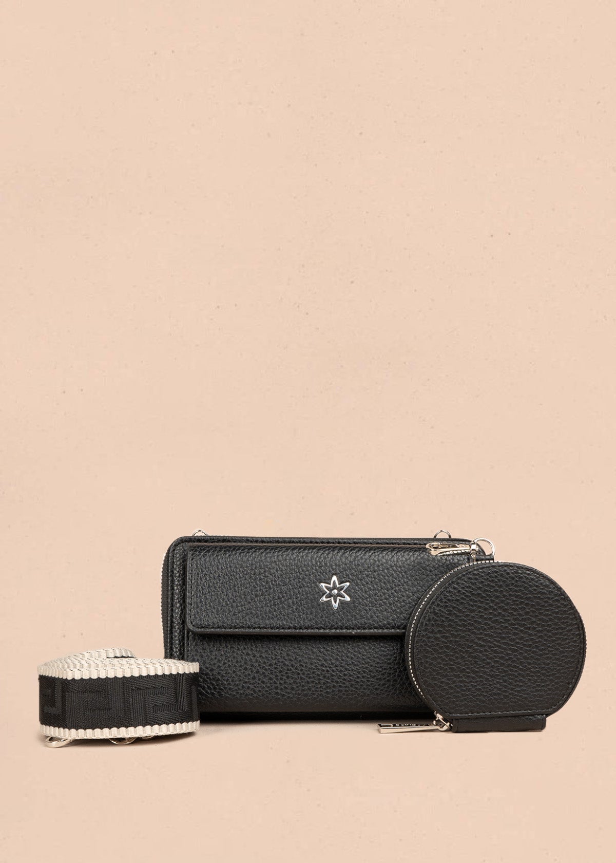 Porta celular con monedero circular color negro 106848