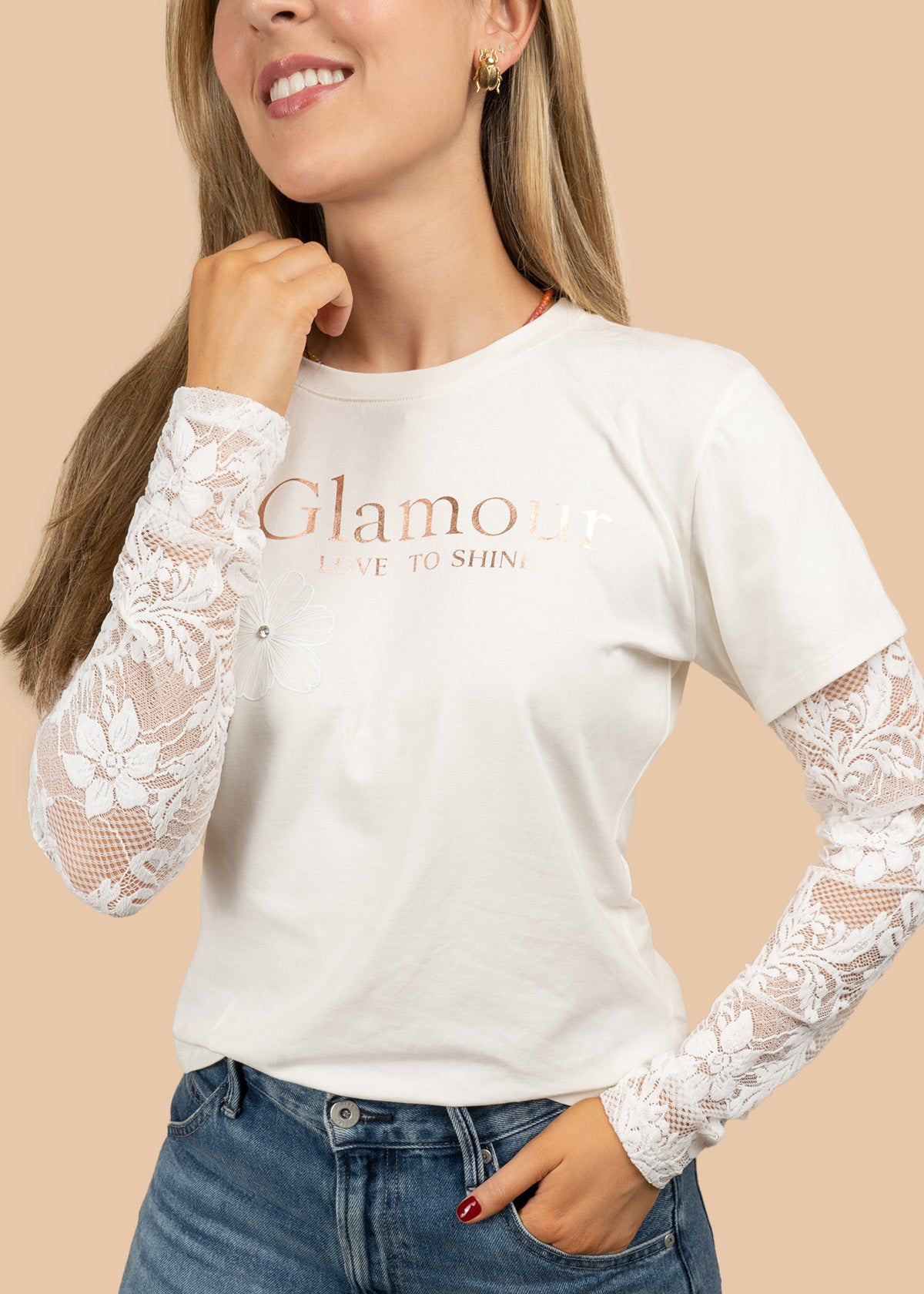 Camiseta beige estampada "Glamour" 106908