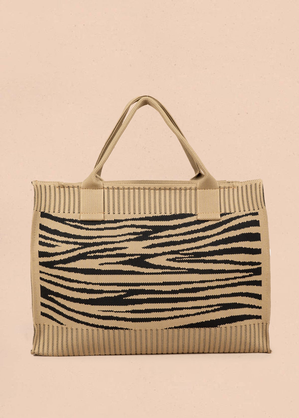 Bolso tote tejido color Beige con estampado tigre 106916