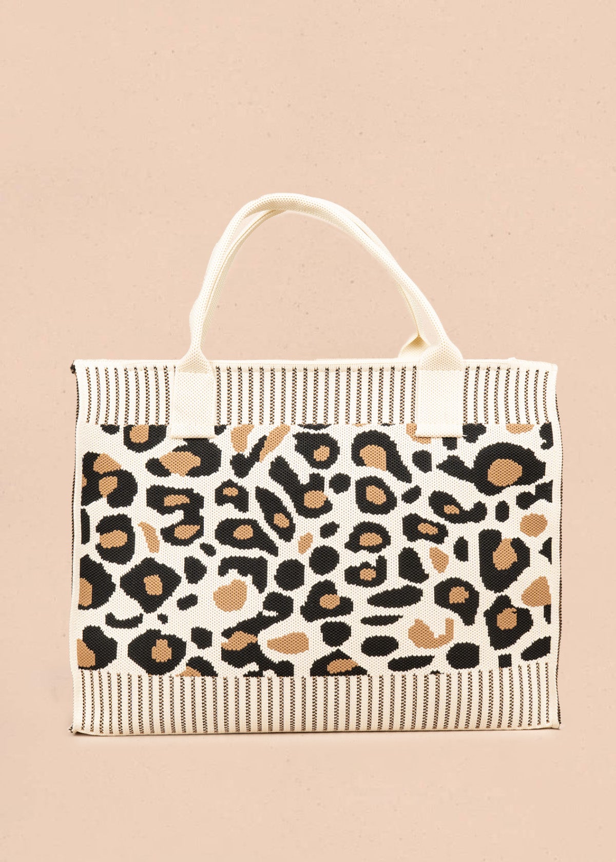 Bolso tote tejido color blanco con estampado tigre 106916