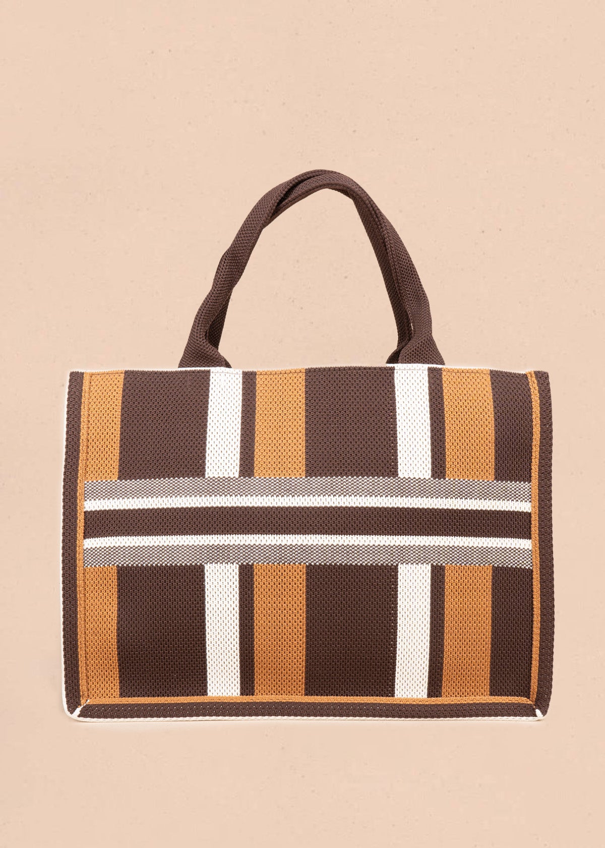 Bolso en textil color café con rayas 106917