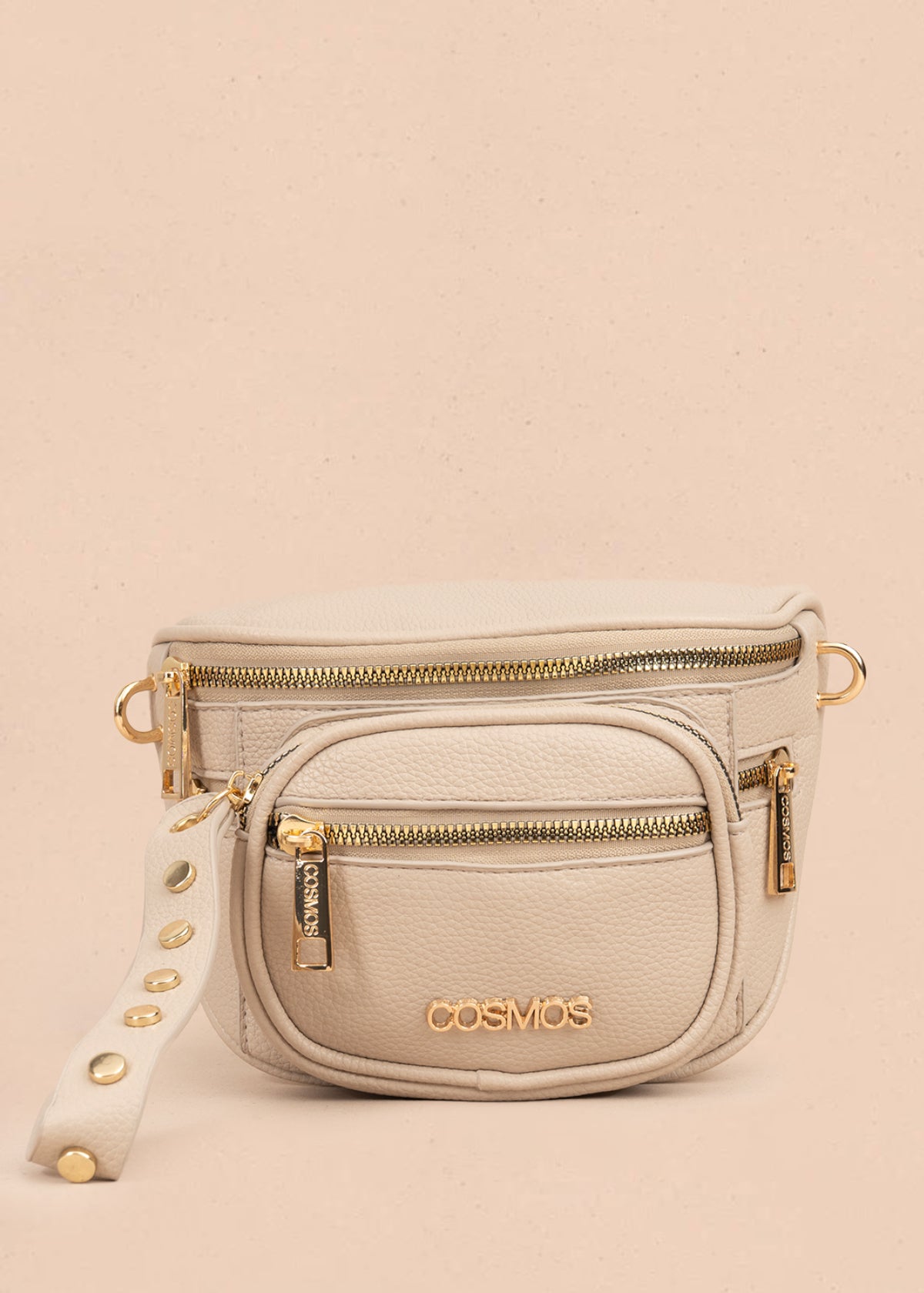 Riñonera color beige con detalles dorados 106967