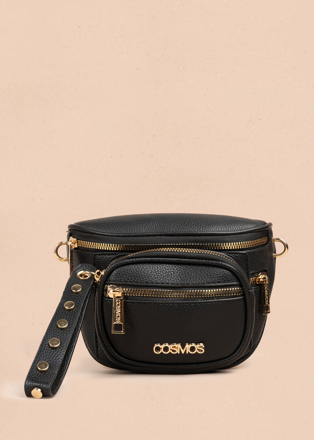Riñonera color negro con detalles dorados 106967