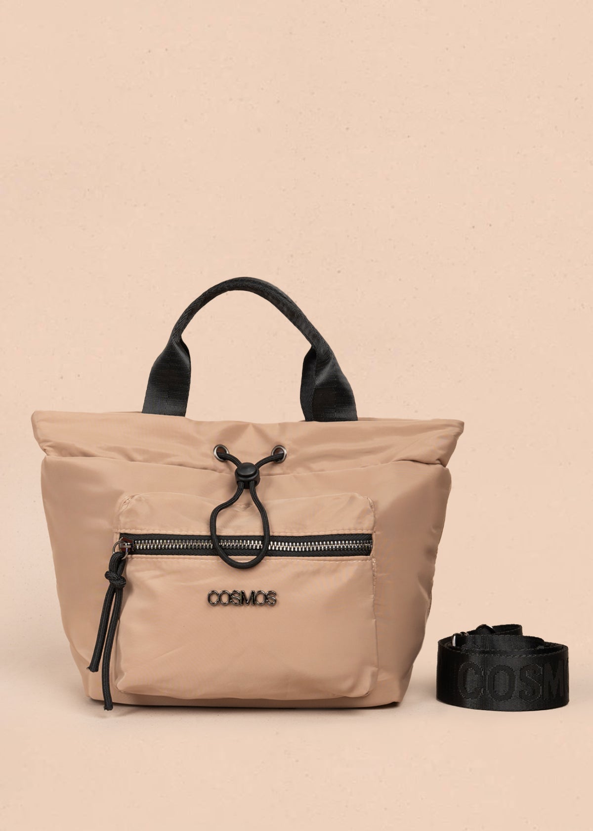 Bolso manos libres color beige con resorte 106971