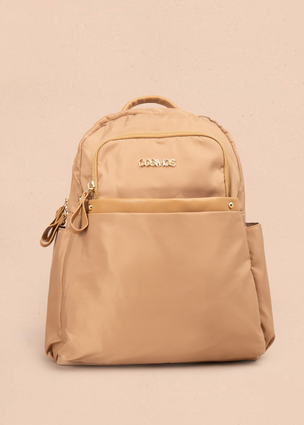 Morral color camel con bolsillo frontal y bordados 106973