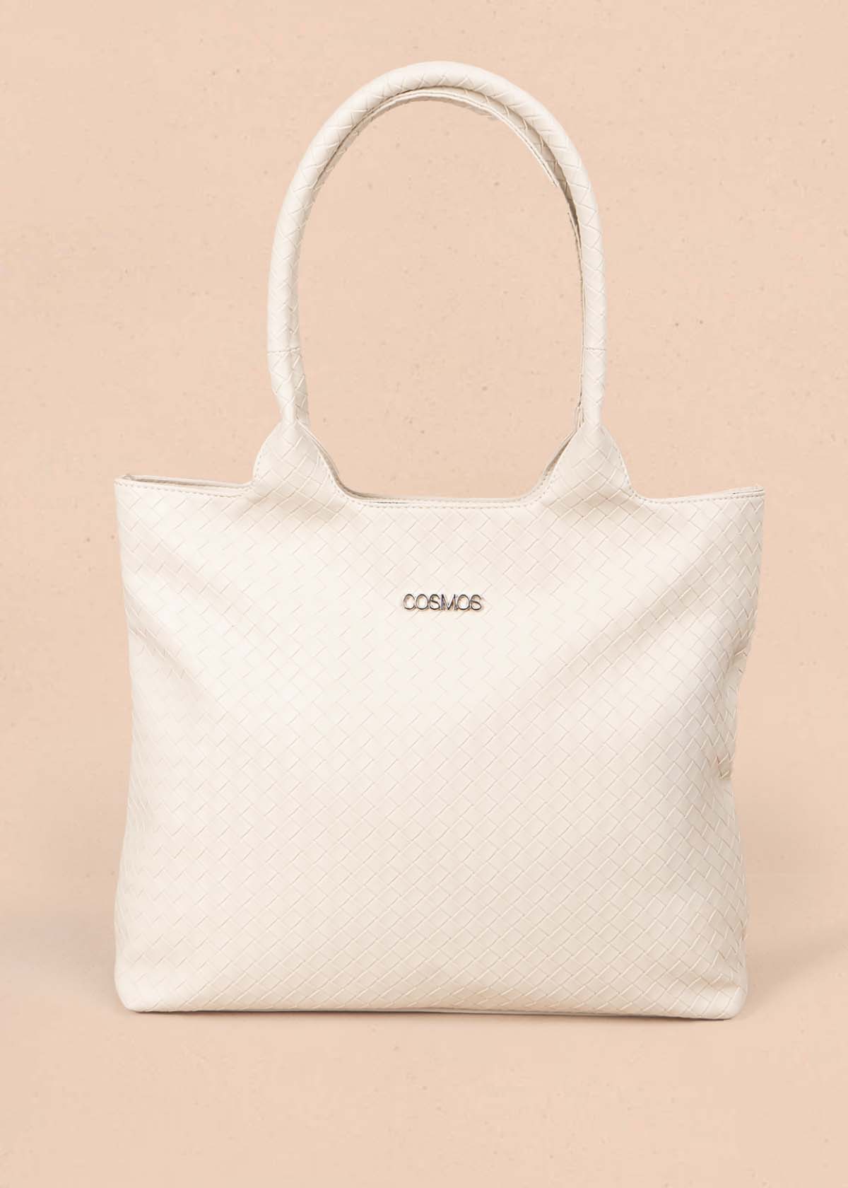 Bolso tipo shopping color beige con textura en cuadros 106975