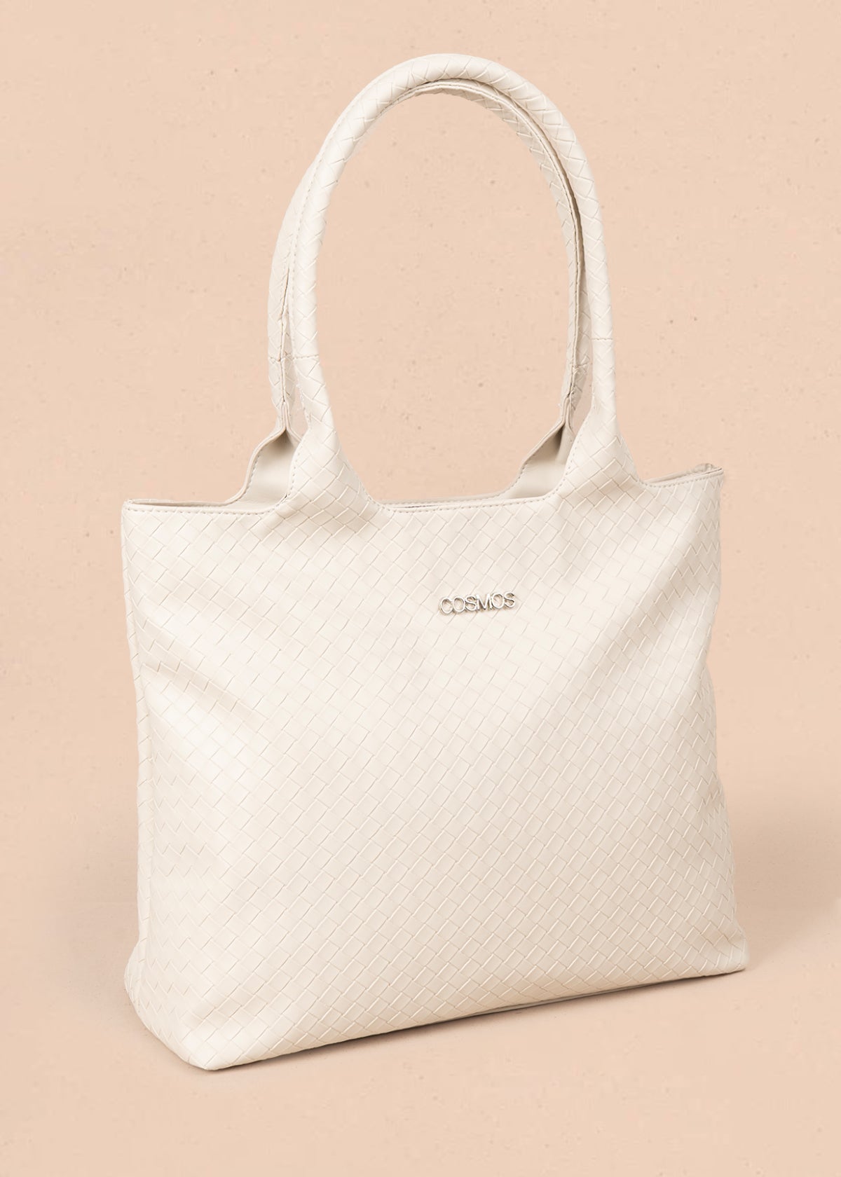 Bolso tipo shopping color beige con textura en cuadros 106975