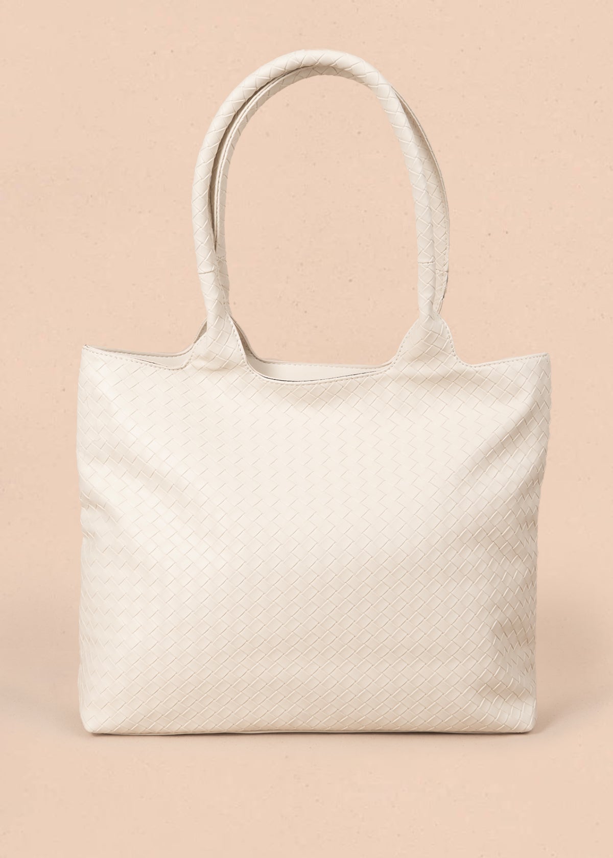 Bolso tipo shopping color beige con textura en cuadros 106975