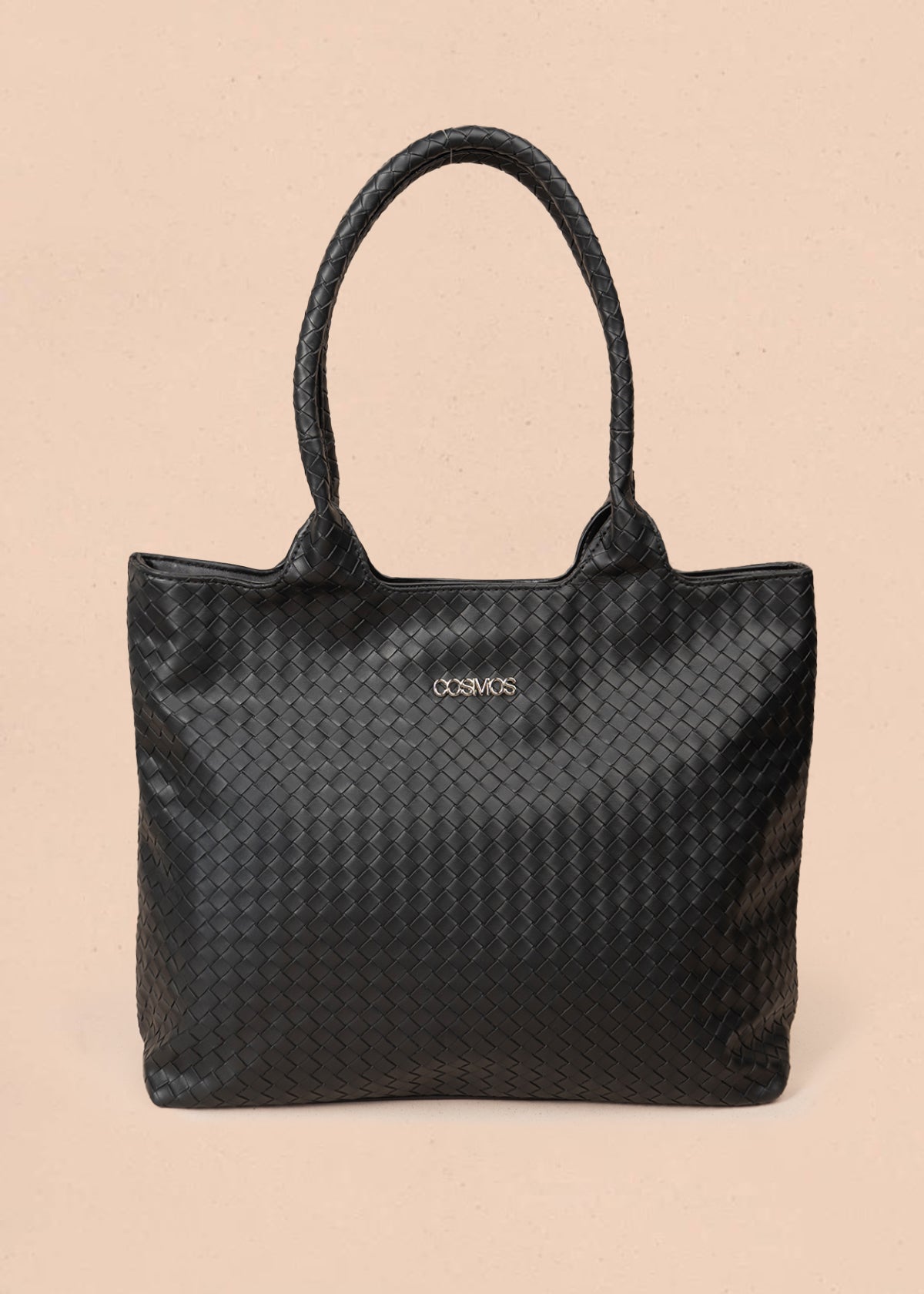 Bolso tipo shopping color negro con textura en cuadros 106975