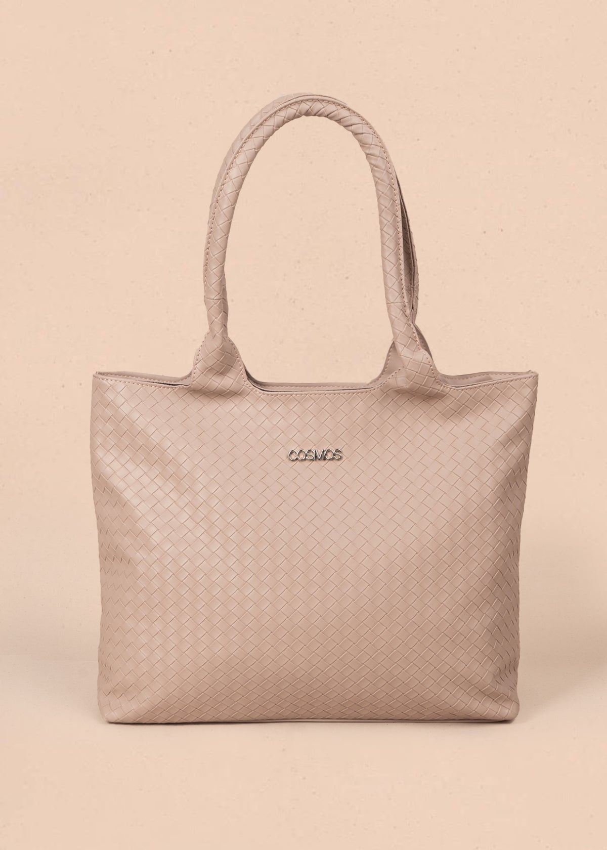 Bolso tipo shopping color nude con textura en cuadros 106975