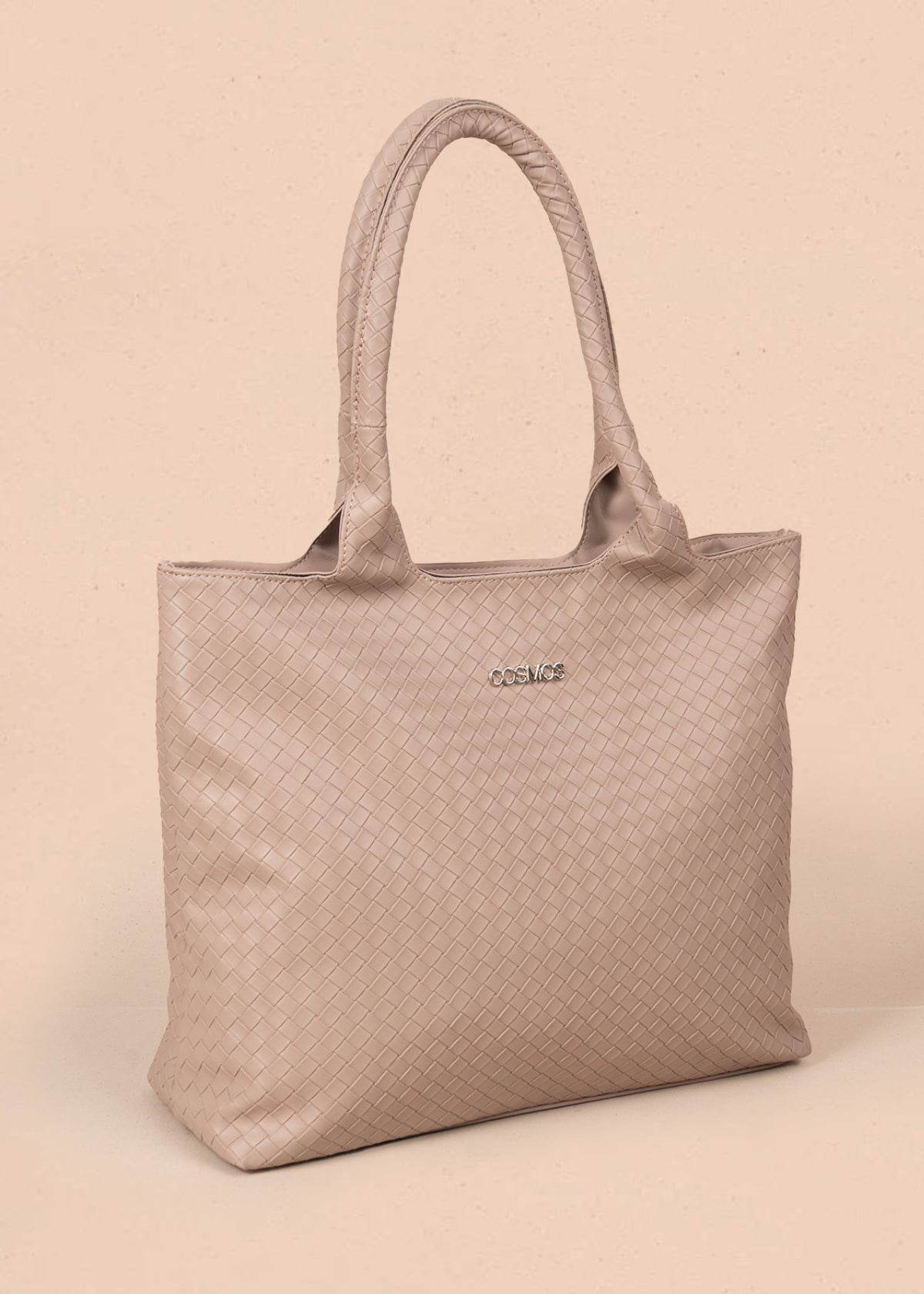Bolso tipo shopping color nude con textura en cuadros 106975